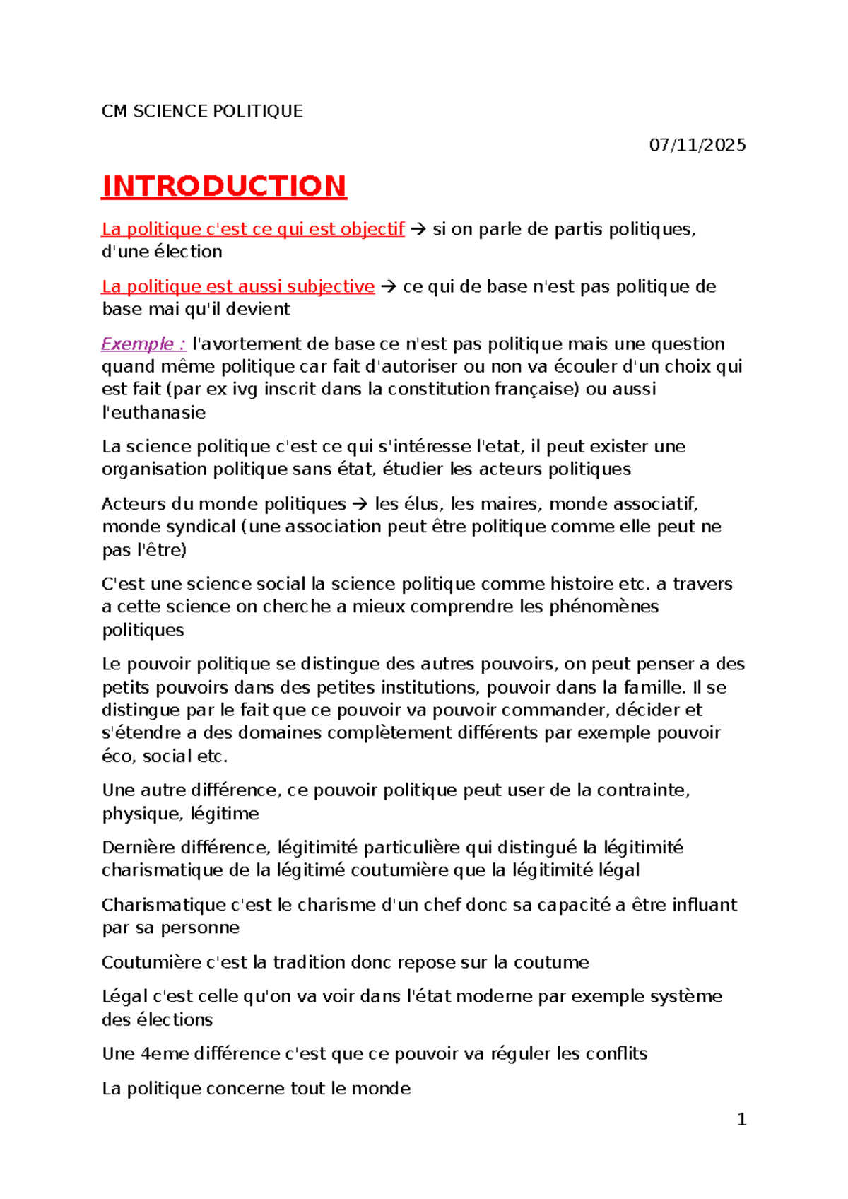 CM SCI 101 - Introduction à la Science Politique : Concepts et Acteurs ...