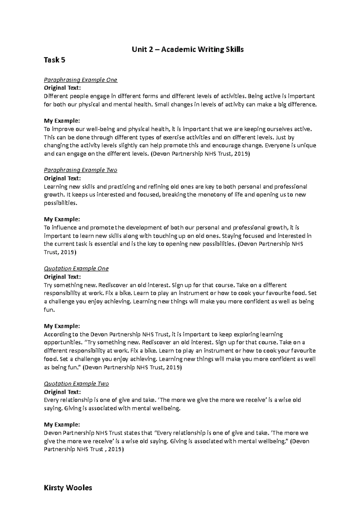 Uint 2 question 1 - paraphrase quotation - PARAPHRASE EXAPMLE 1 ...