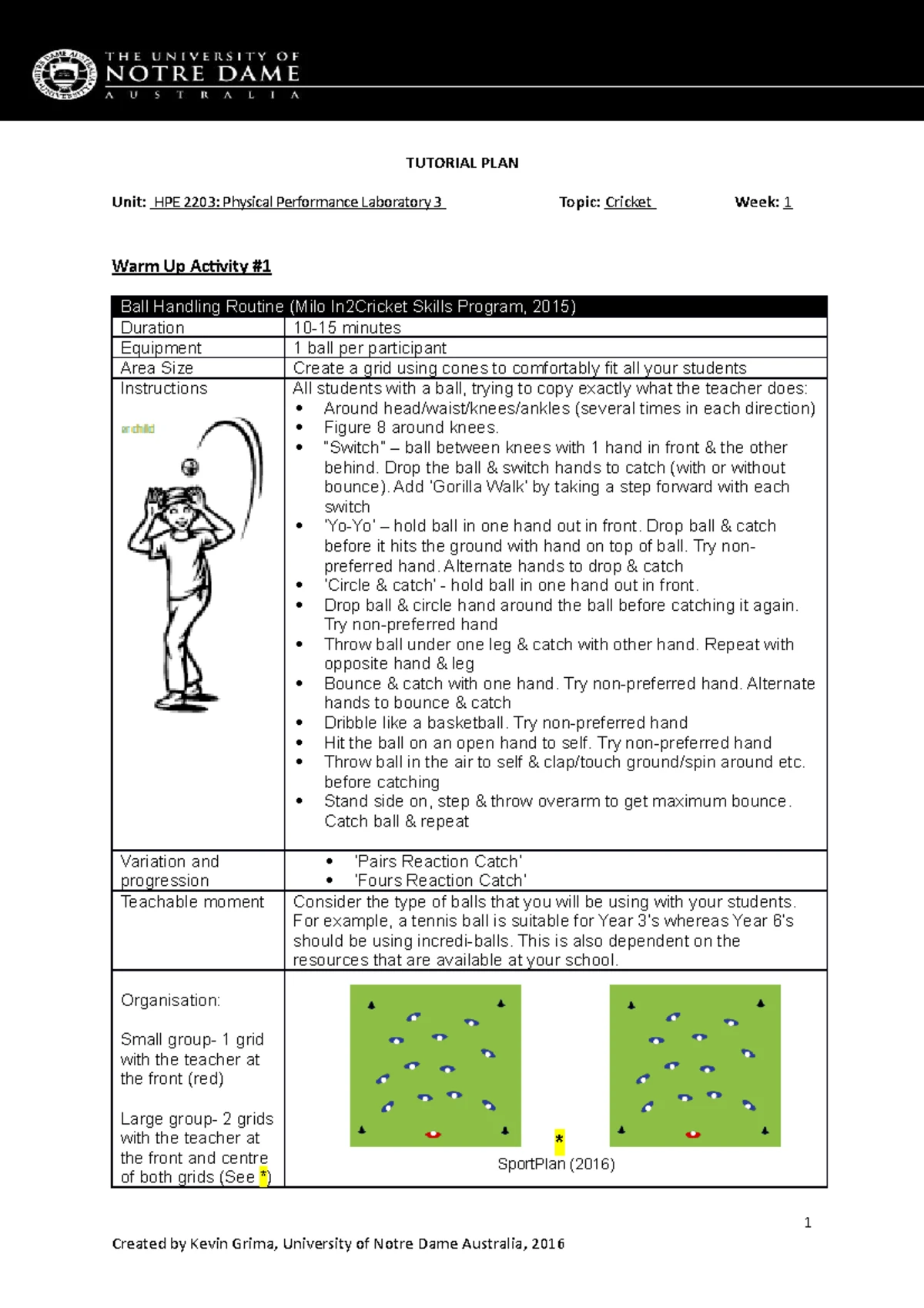 HPE2203 Physical Performance Lab 3: Cricket Tutorial Plan W3 Notes ...