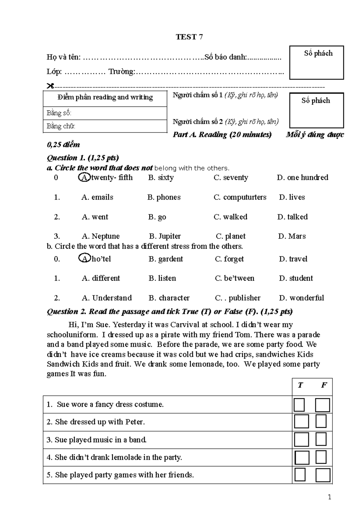 TEST 7 - Reading and Writing G5 II - Exam Questions and Answers - Studocu