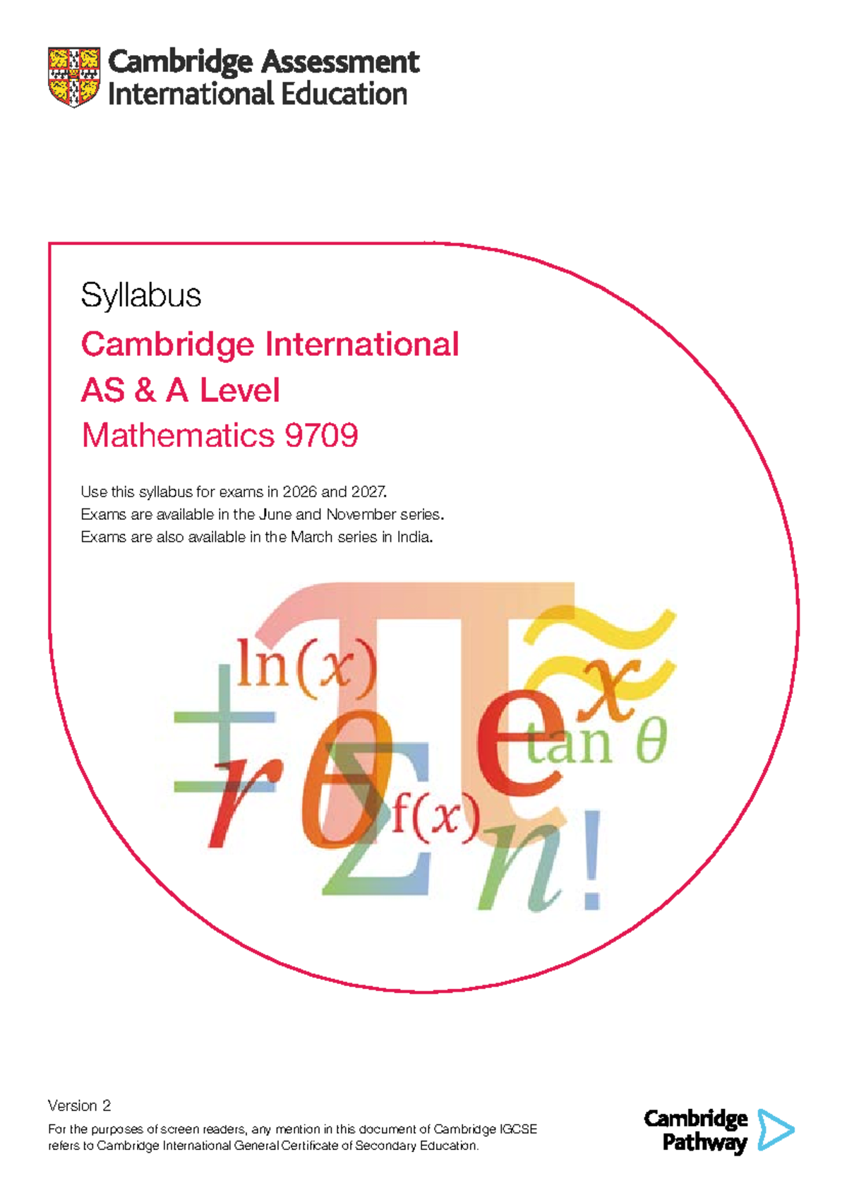Cambridge International AS & A Level Mathematics 9709 Syllabus (2026 ...