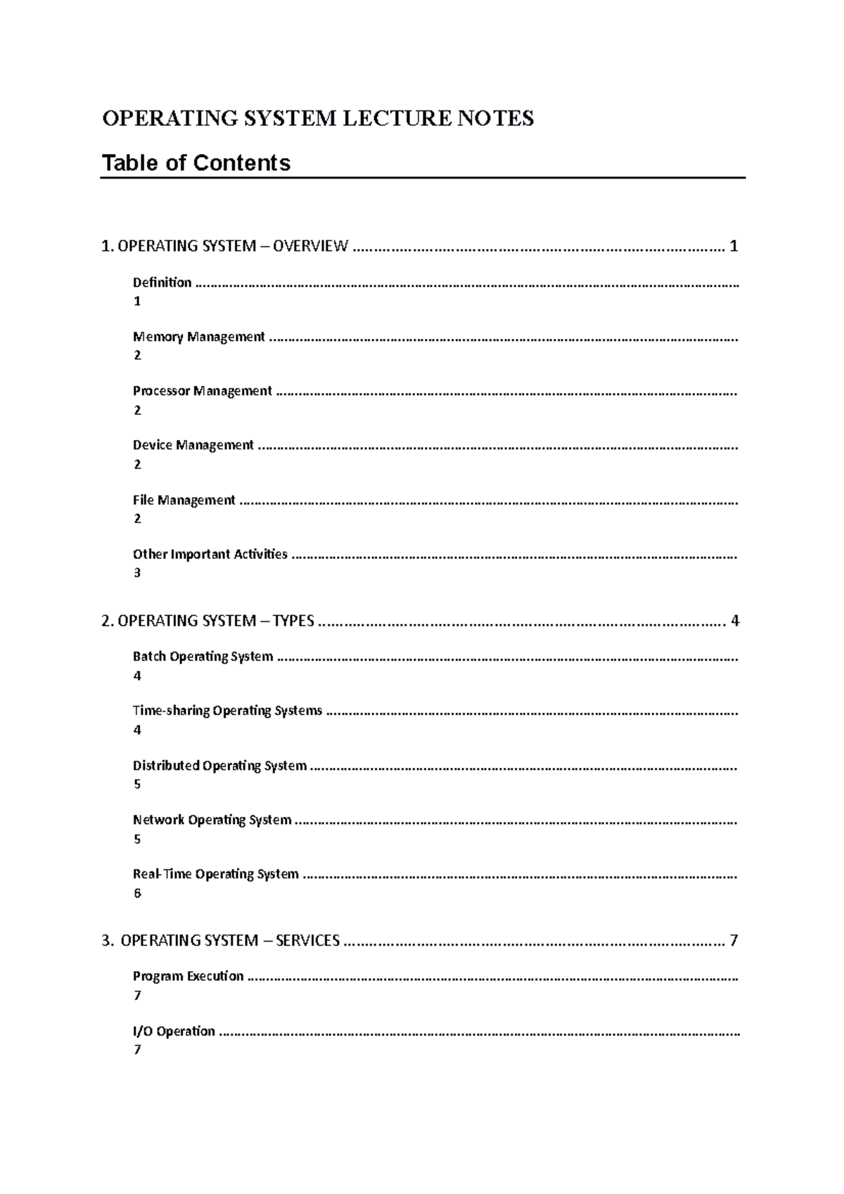 Operating System 1 Notes - OPERATING SYSTEM LECTURE NOTES Table of ...