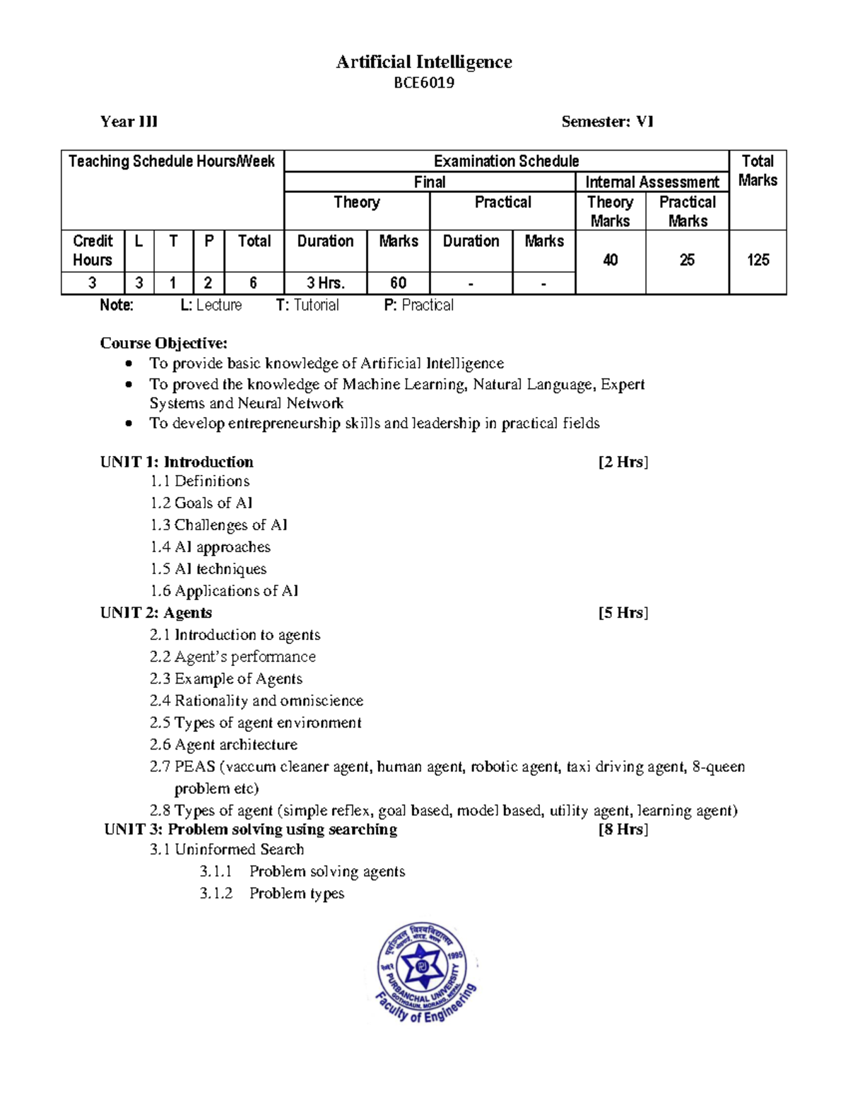 Artificial Intelligence BCE6019 Teaching Schedule & Exam Guide - Studocu