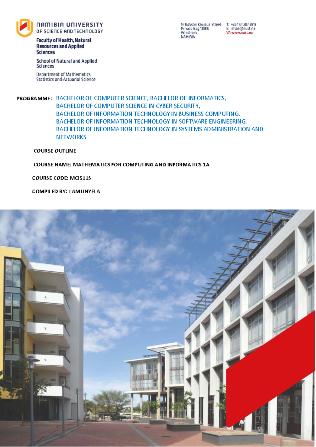 MCI511S Mathematics for Computing and Informatics Course Outline 2026 ...