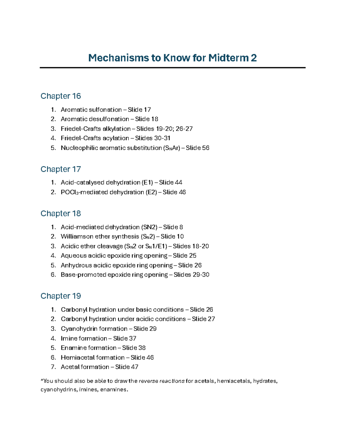 Midterm 2 Mechanisms Overview: Key Reactions & Concepts - Studocu