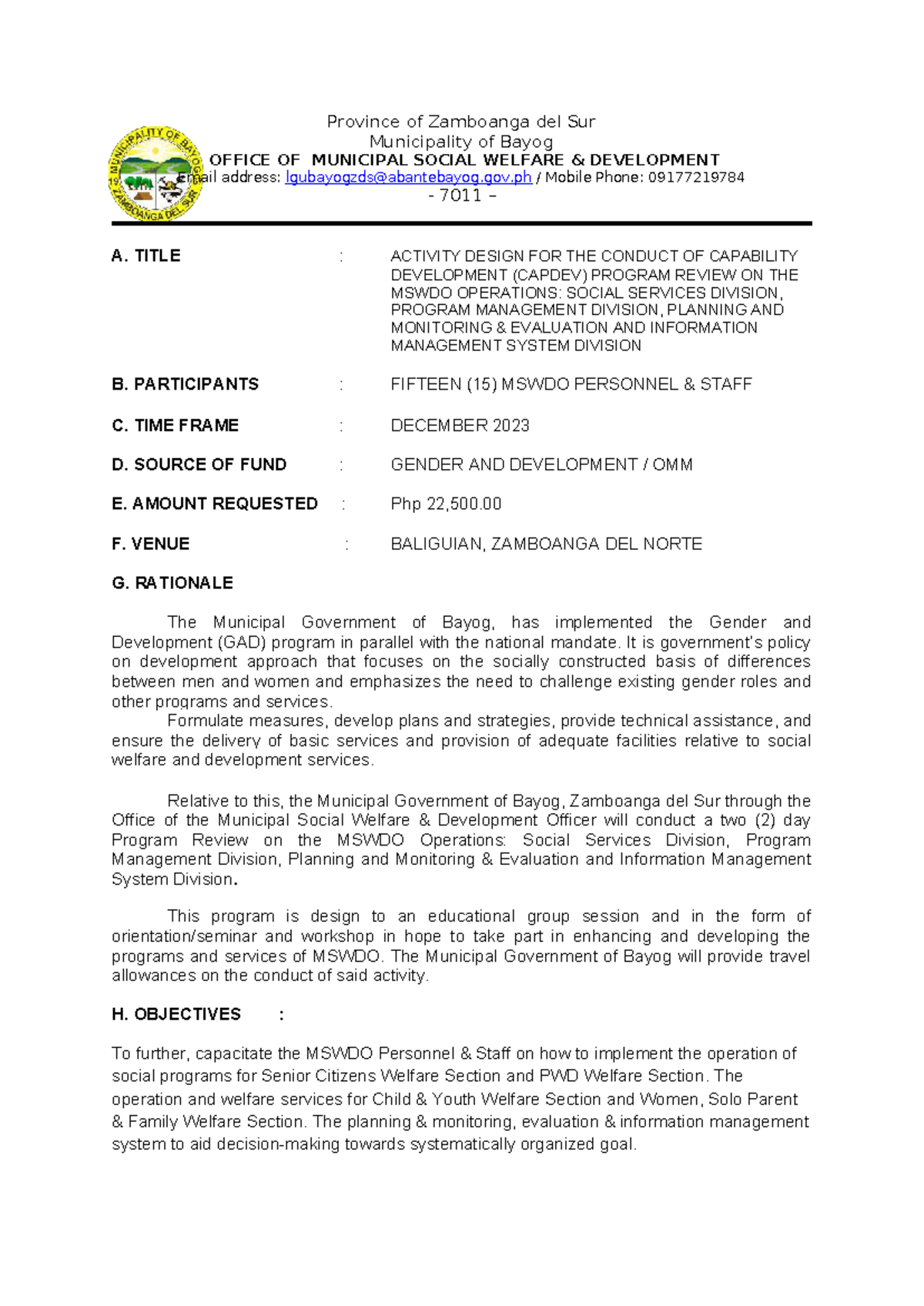 Activity Design for CAPDEV Program Review - MSWDO Operations - Studocu