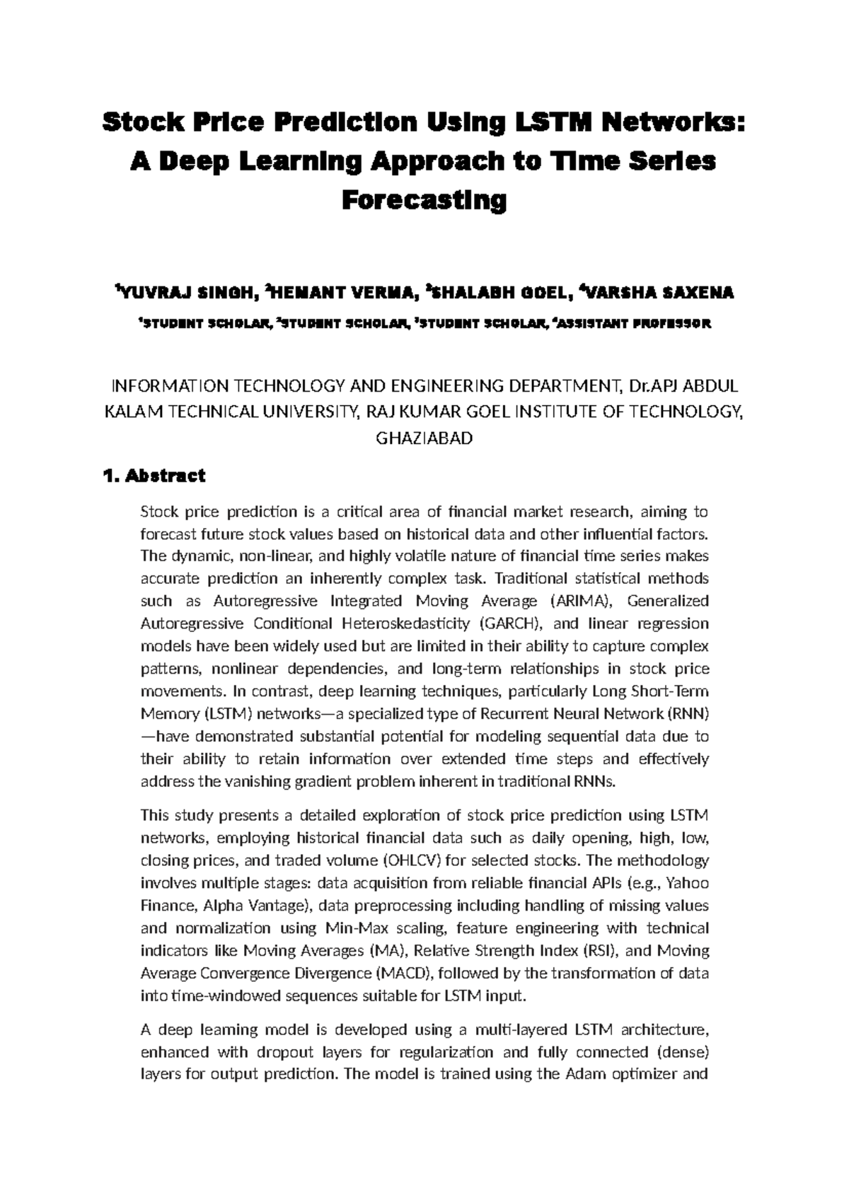 Stock Price Prediction Using LSTM Networks: A Deep Learning Study - Studocu
