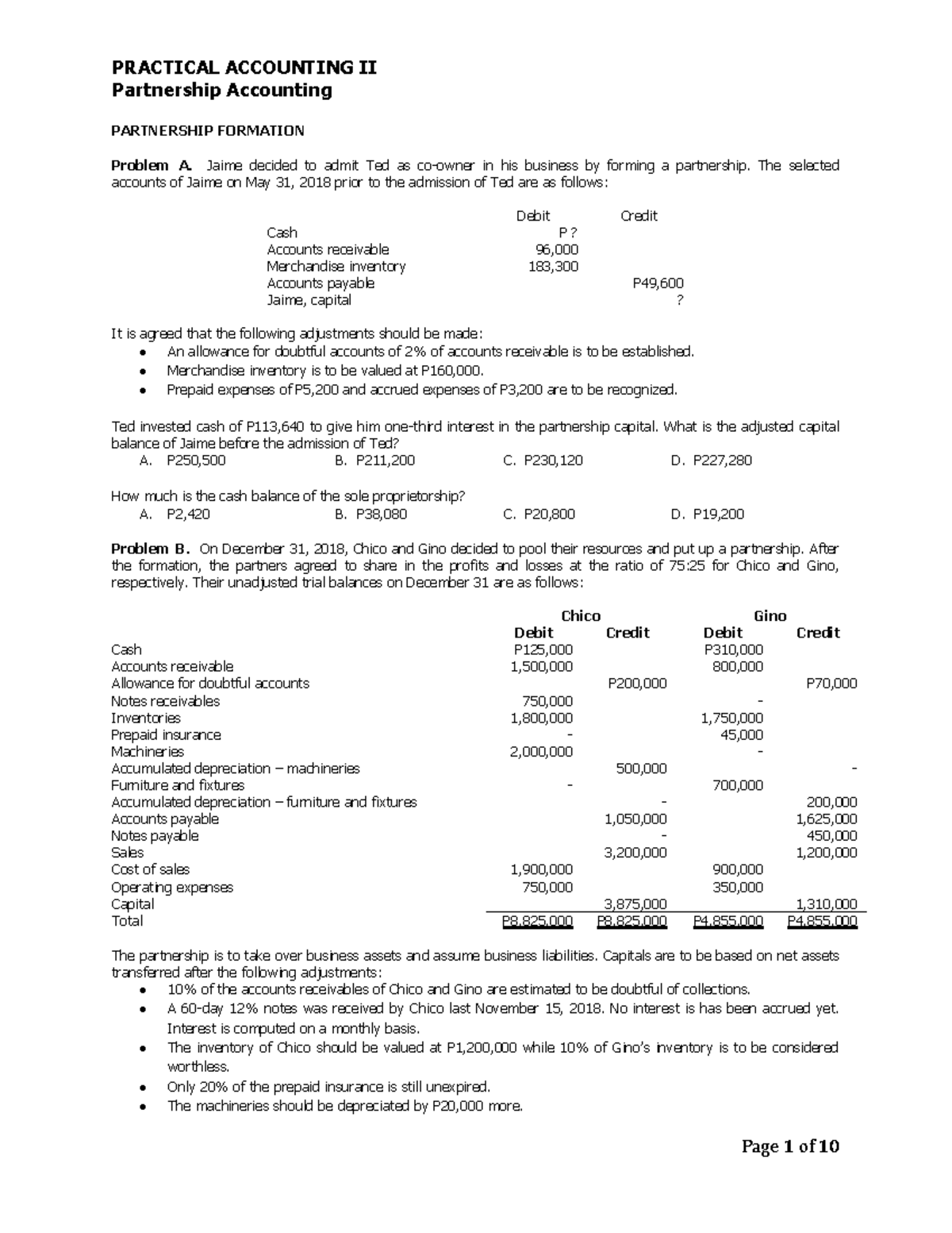 Partnership Accounting Exercises for AFAR 1: Practice Problems and ...