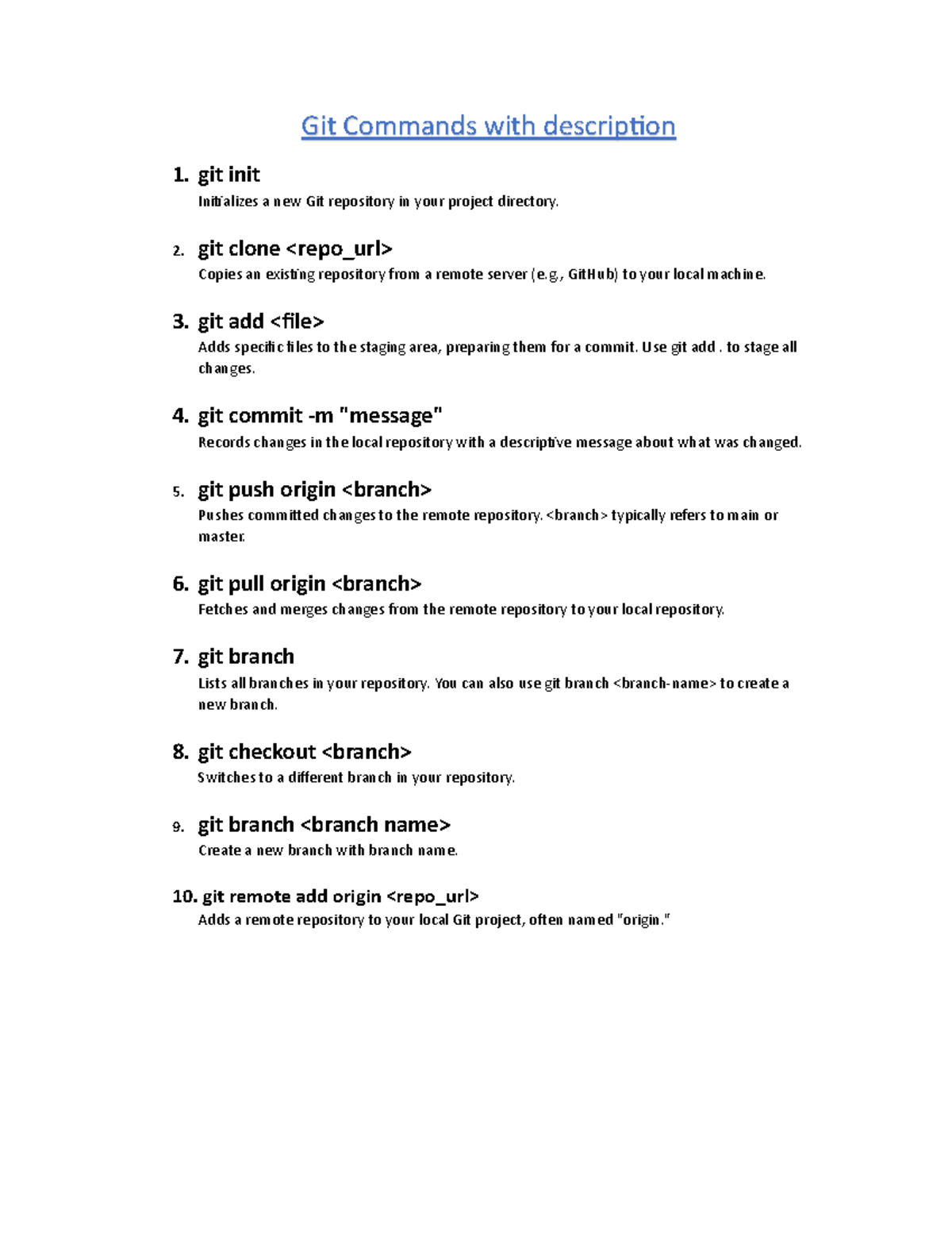 Git and Git Hub Notes - hgtf ttyfgy - Git Commands with descripƟon 1 ...