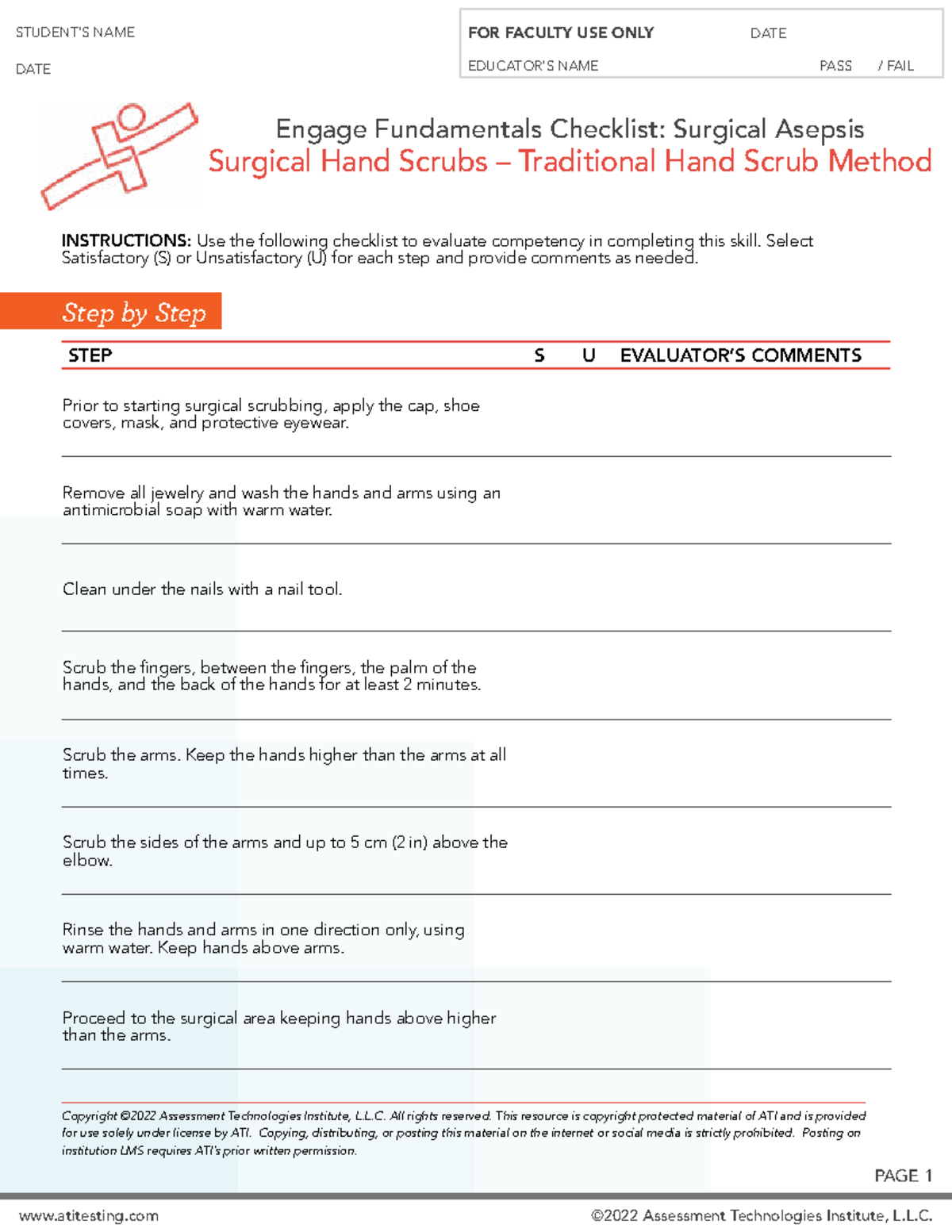 Skills Checklist Infection Control Scrub Trad - atitesting ©2022 ...