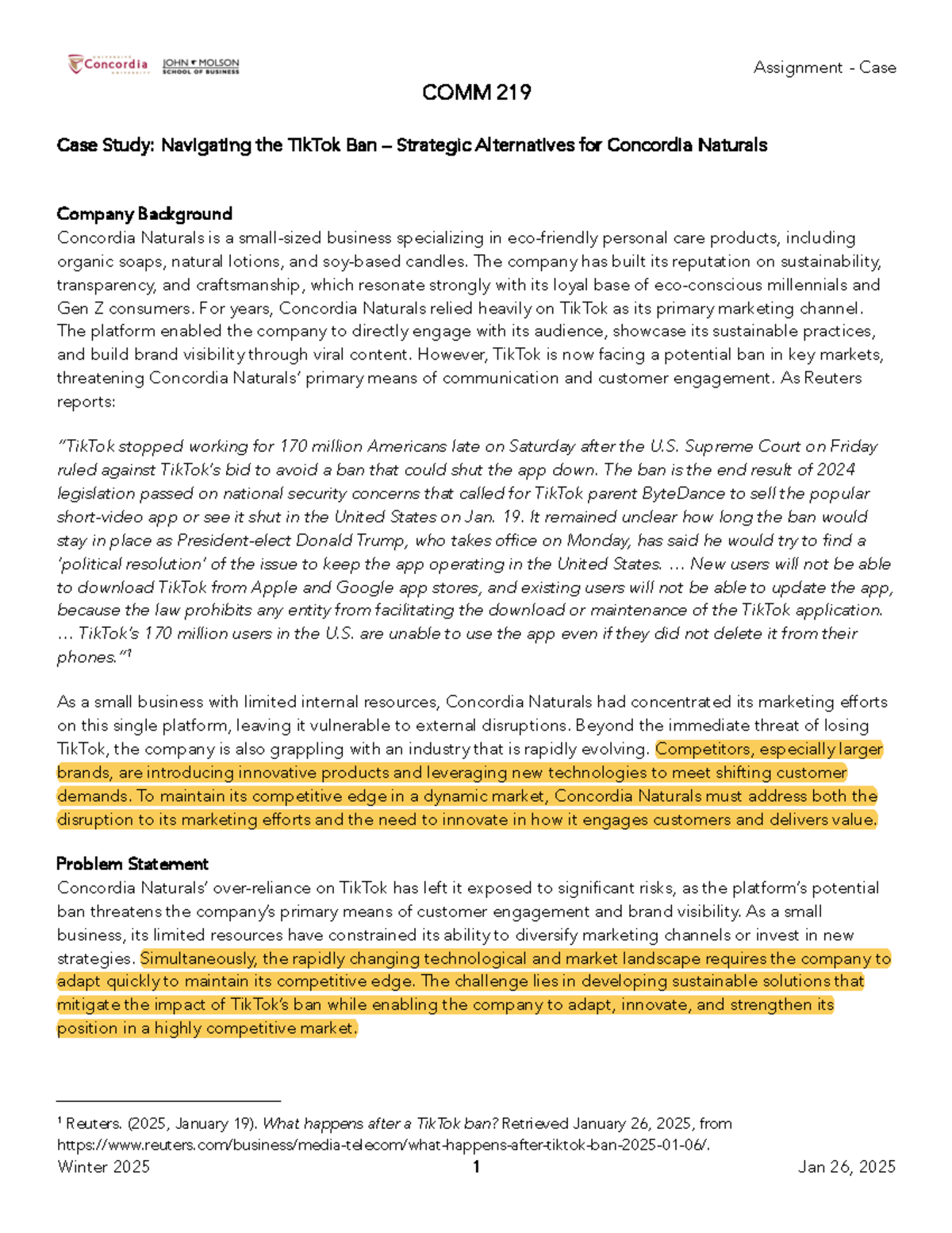 Case Study Assignment - Assignment - Case Winter 2025 1 Jan 26 , 202 5 ...