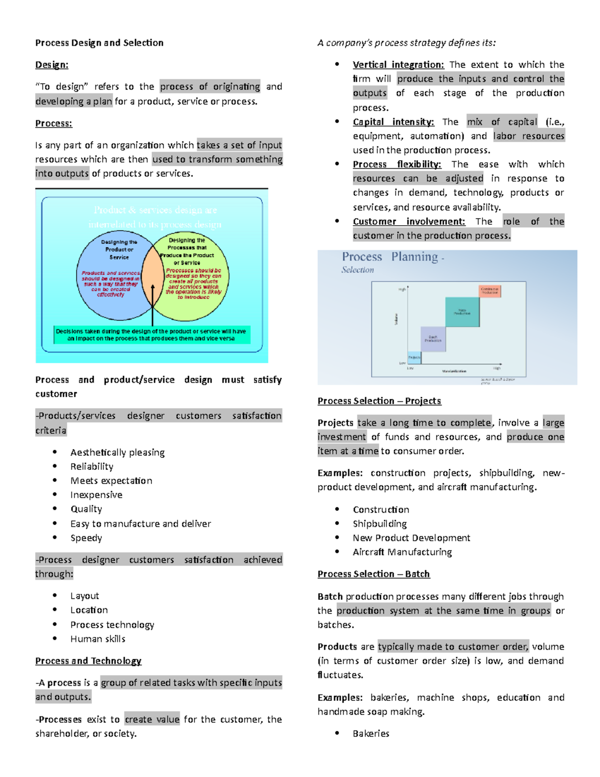 Process Design and Selection Handouts - Process Design and Selection ...