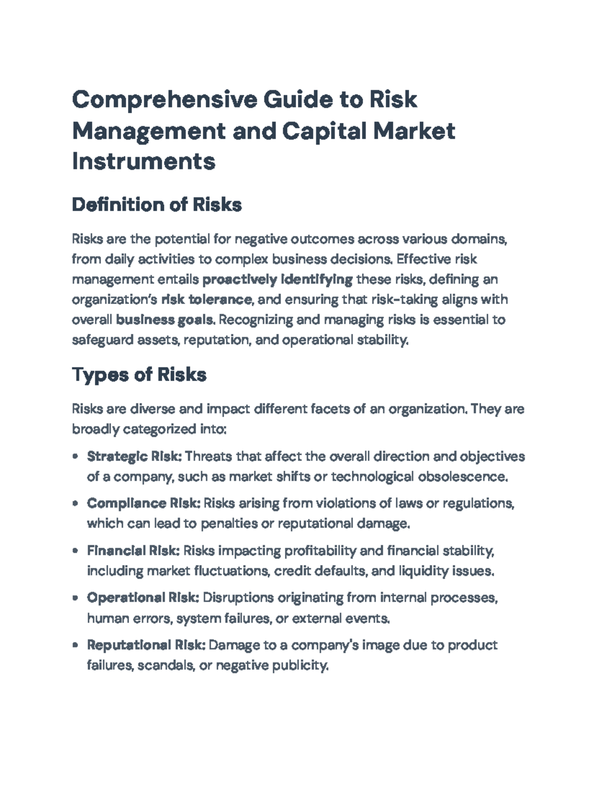 Comprehensive Analysis of Risk Management & Financial Instruments (FIN ...