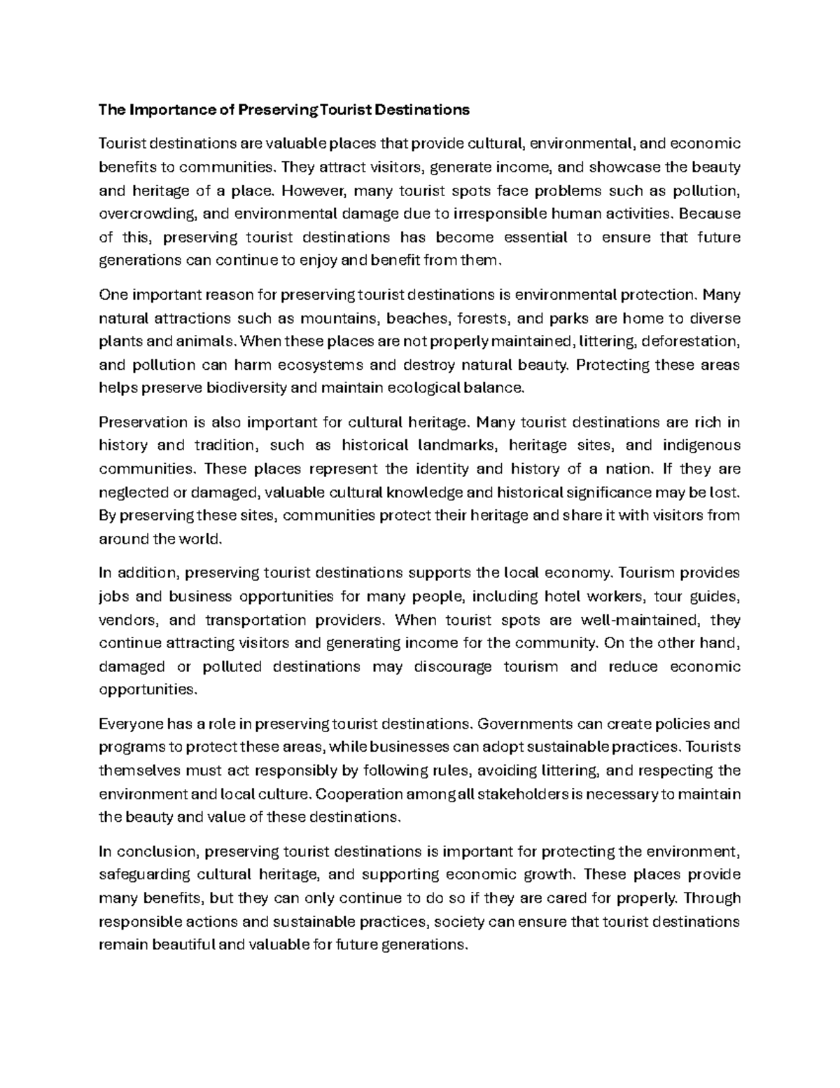 Preserving Tourist Destinations: Cultural, Environmental, and Economic ...