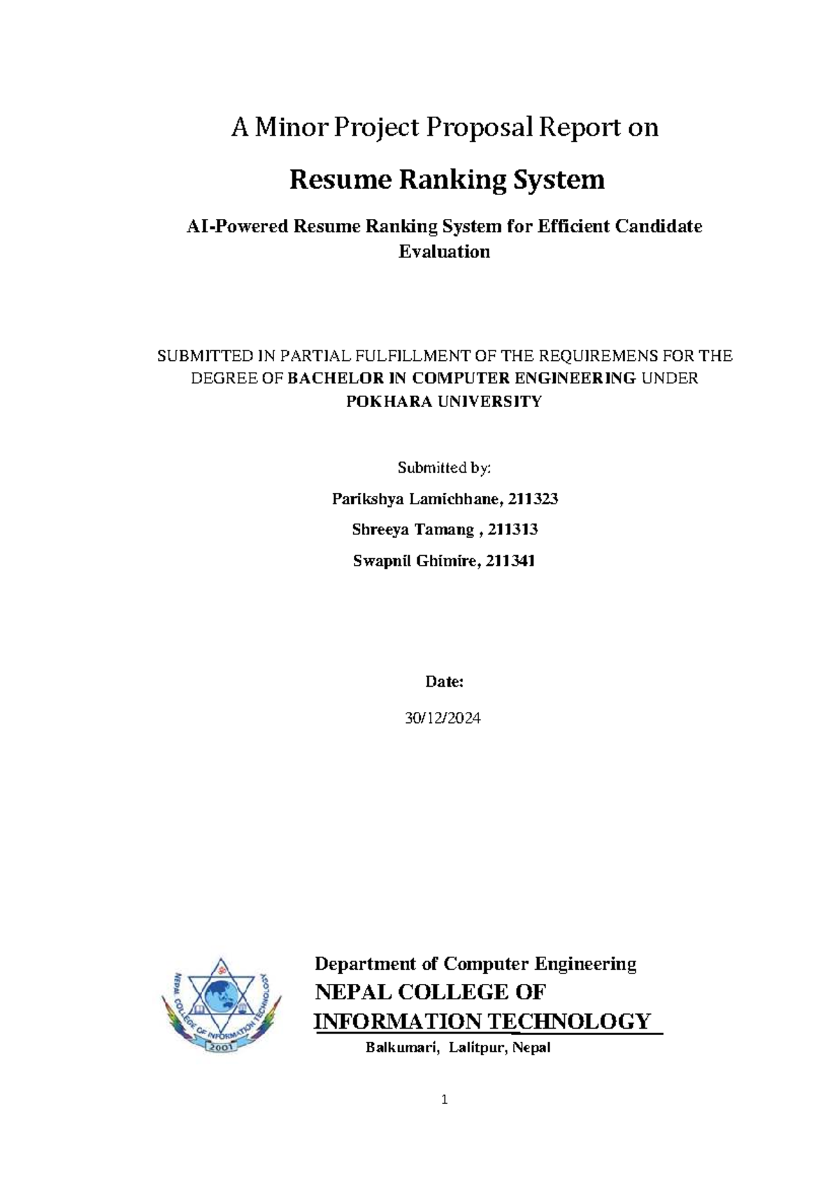 Resume Ranking System Proposal Report for B.E. in Computer Engineering ...