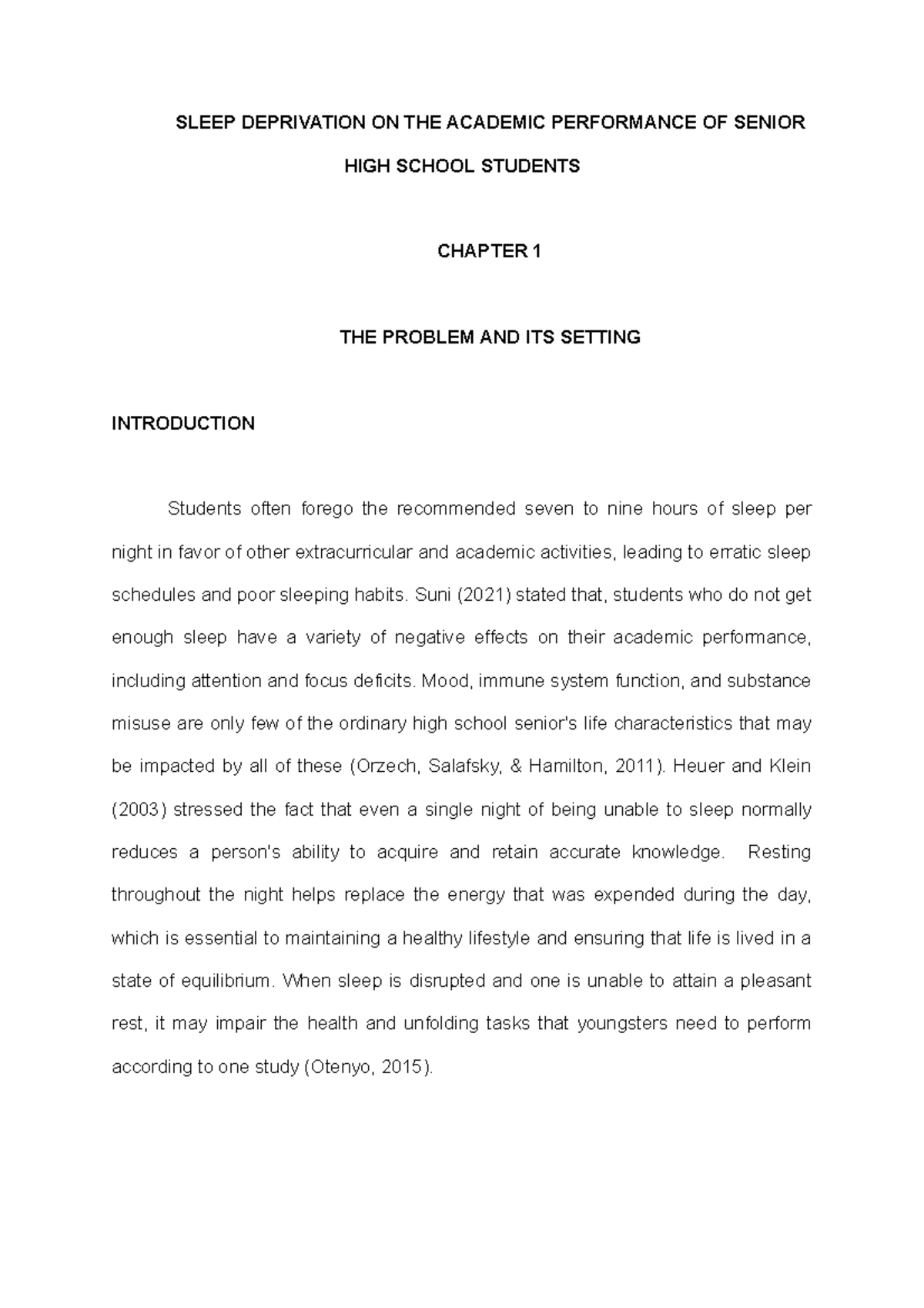Impact of Sleep Deprivation on Academic Performance of SHS Students ...