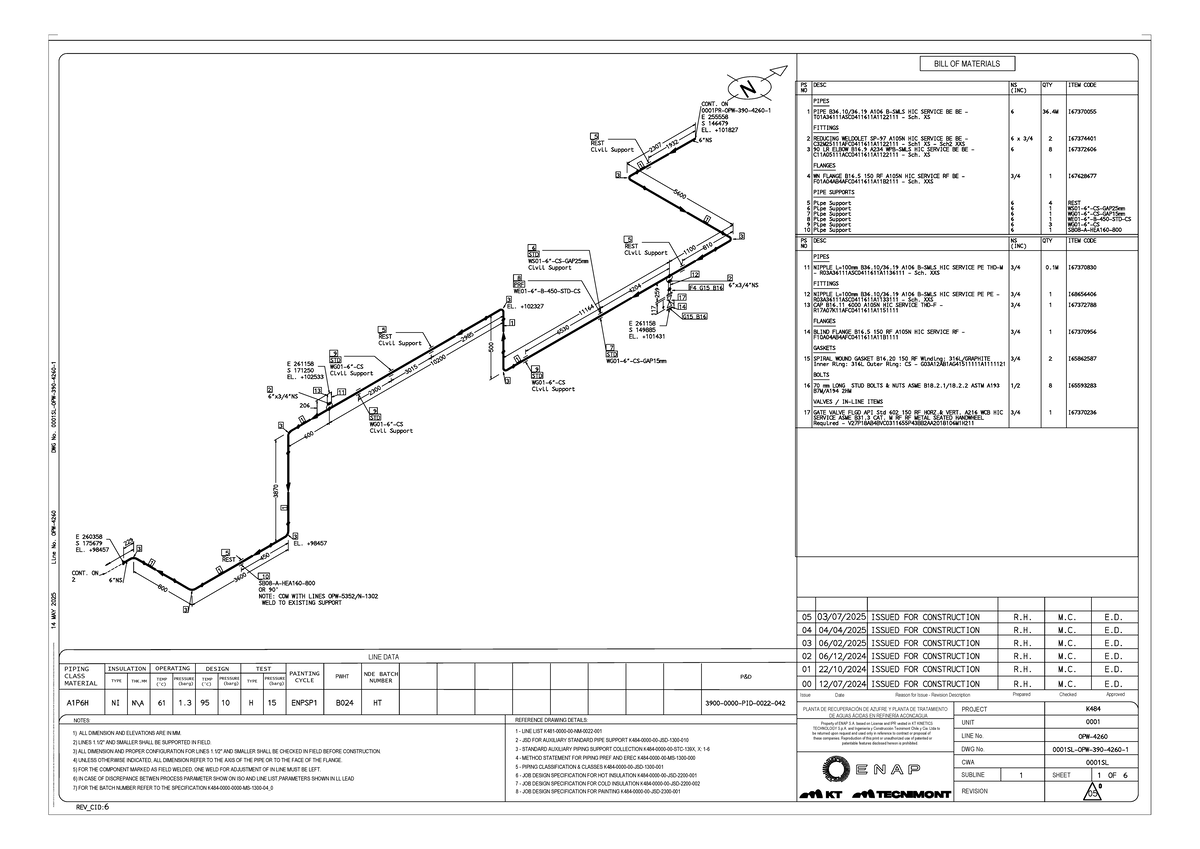 BILL OF MATERIALS FOR PIPING CLASS N LINE DATA - KT S.P.A. - Studocu