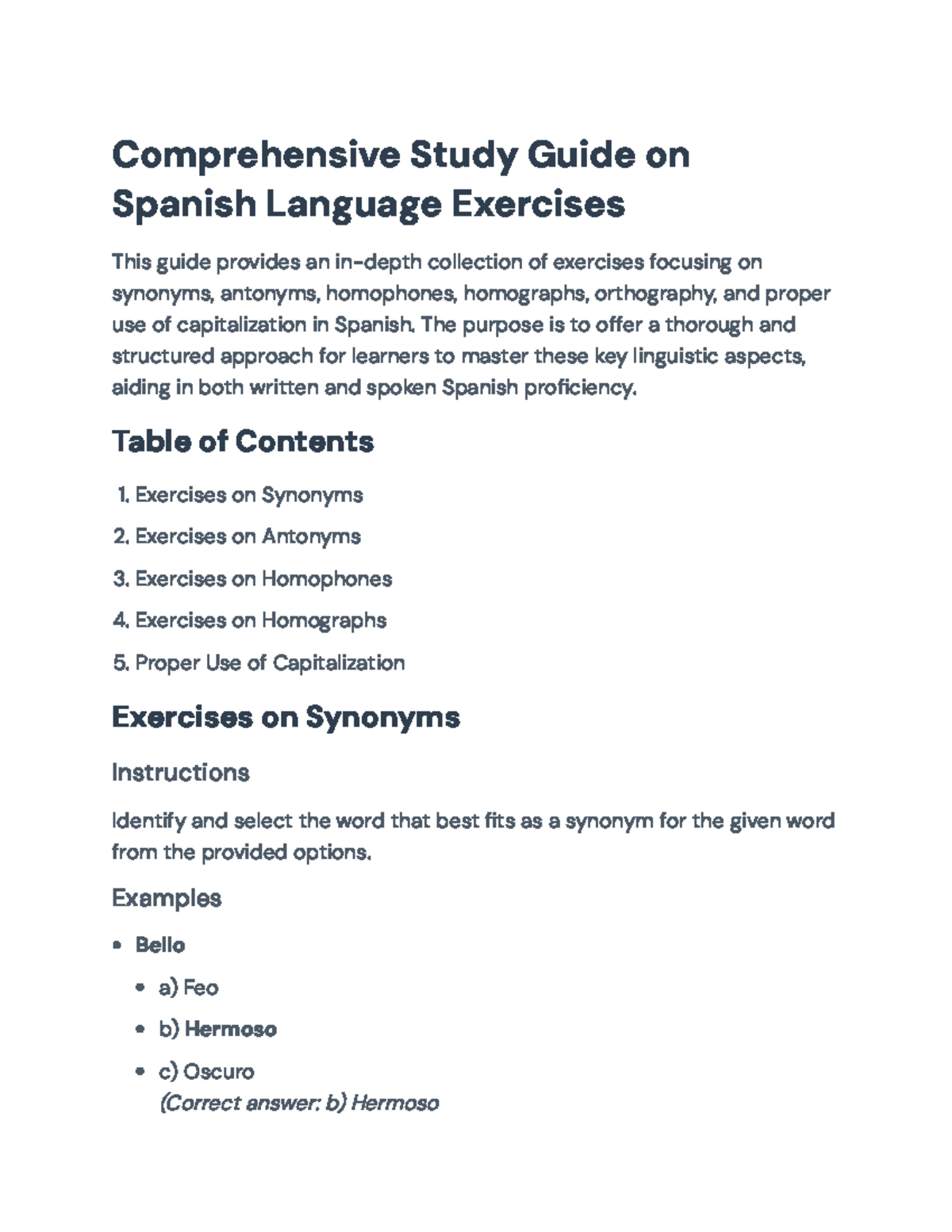 Spanish Language Exercises: Comprehensive Study Guide - Comprehensive ...