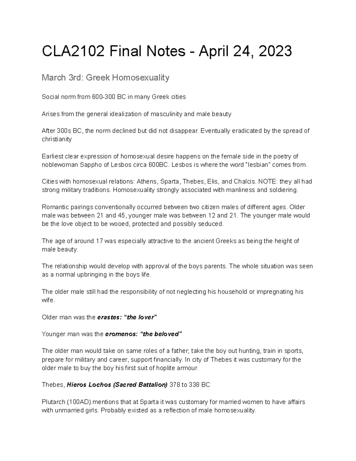 CLA2102 Final Exam Comprehensive Notes - April 2023 - Studocu