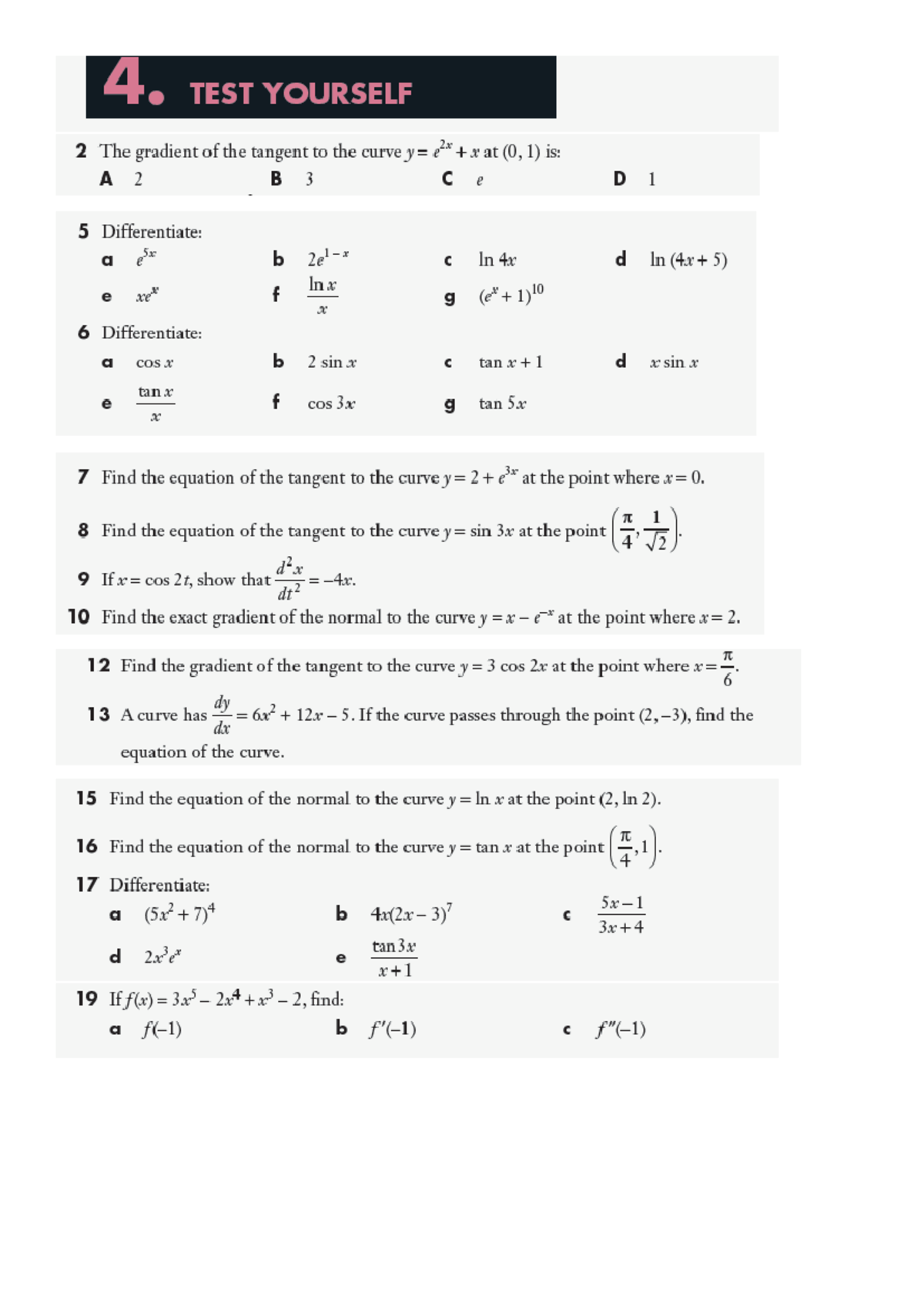 Differential Calculus - MIF Test Yourself 2: Gradient & Tangents - Studocu