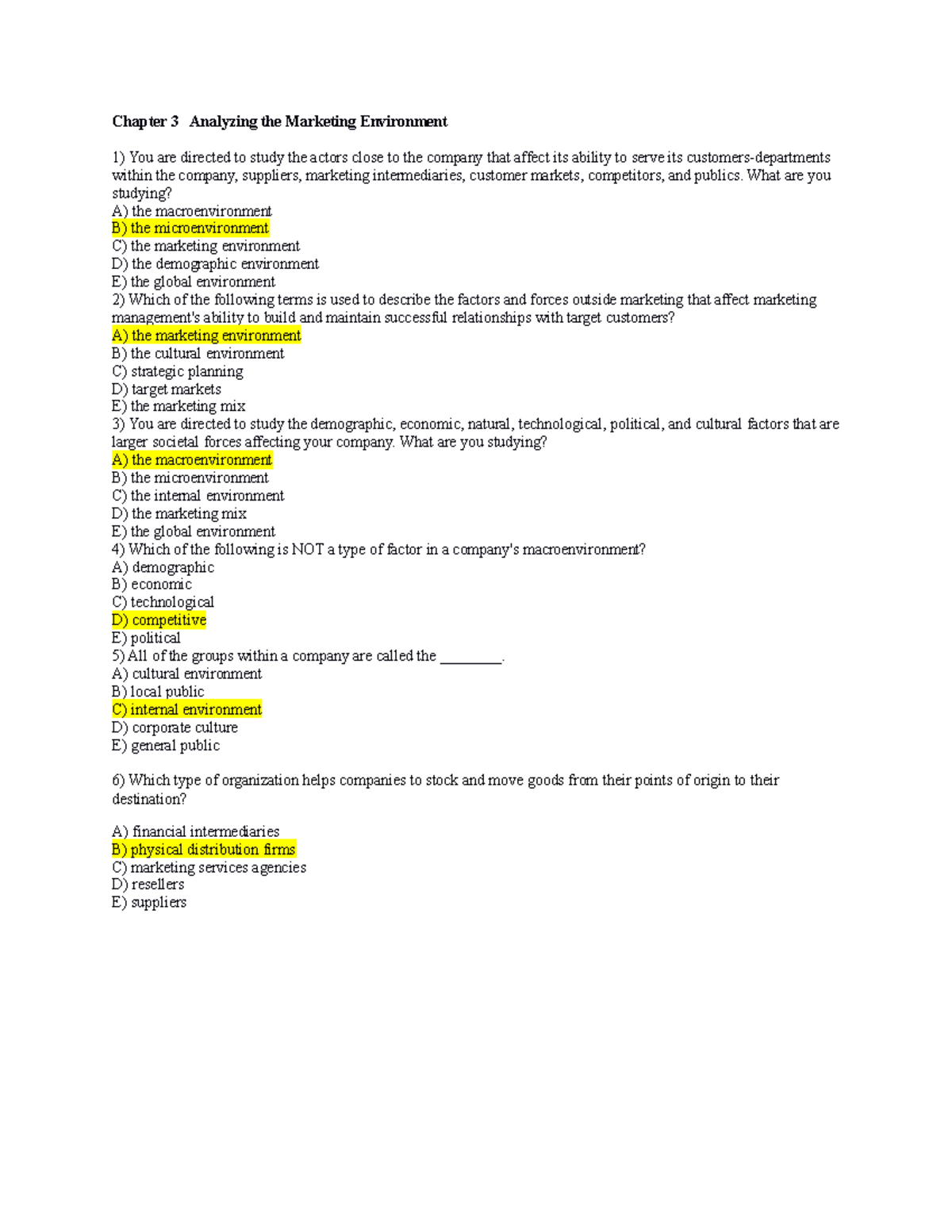 Chapter 3 - hay - Chapter 3 Analyzing the Marketing Environment 1) You ...