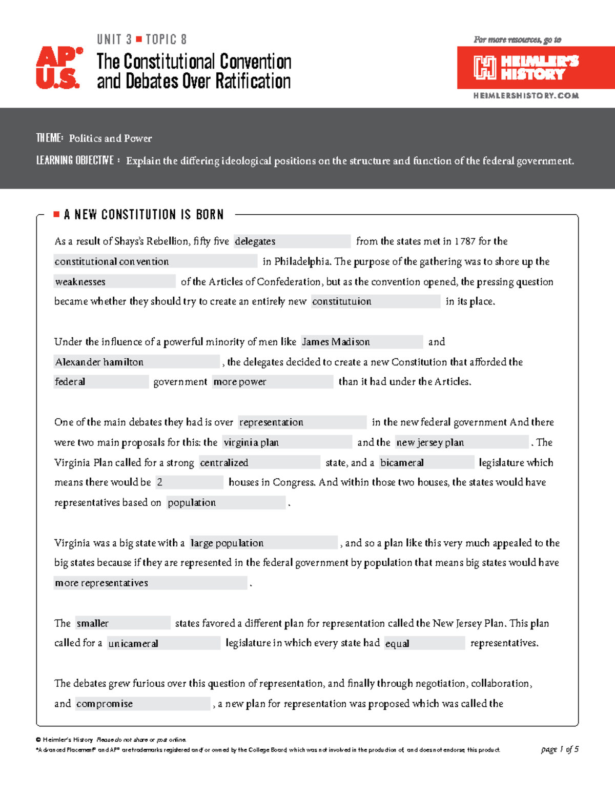 APUSH Unit 3 Topic 8: Review of Constitutional Convention ...