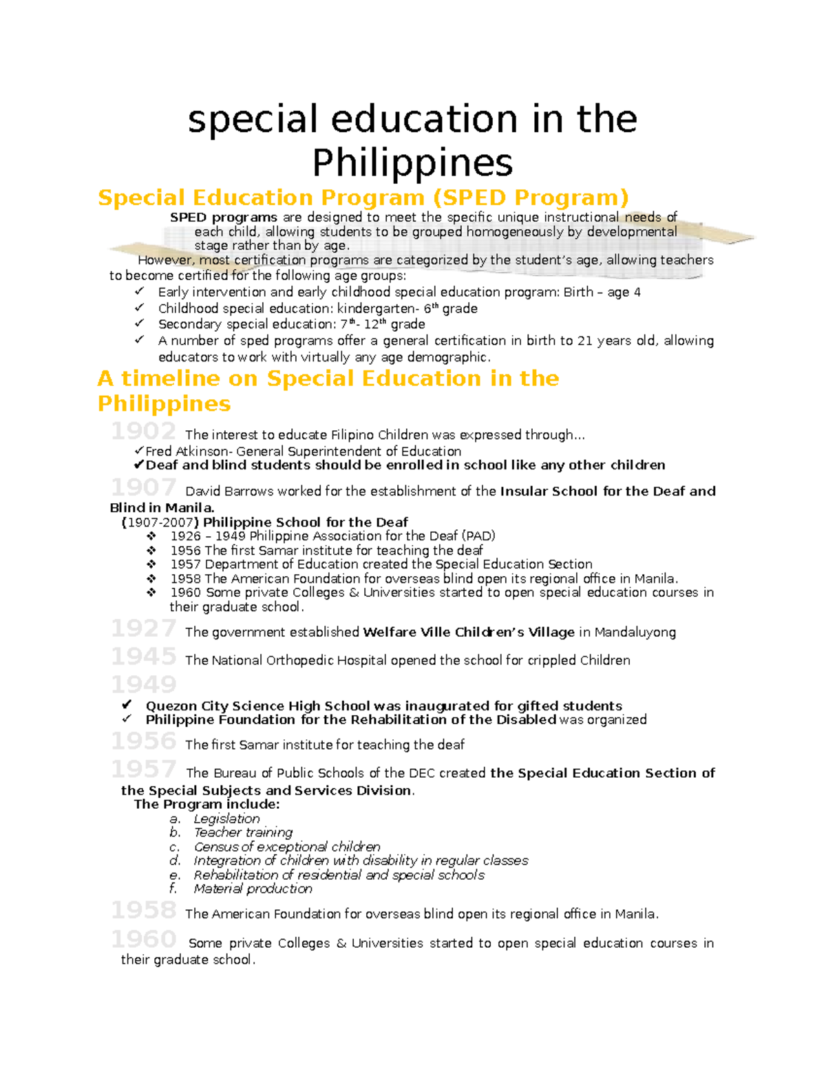 History and Development of Special Education in the Philippines - Studocu