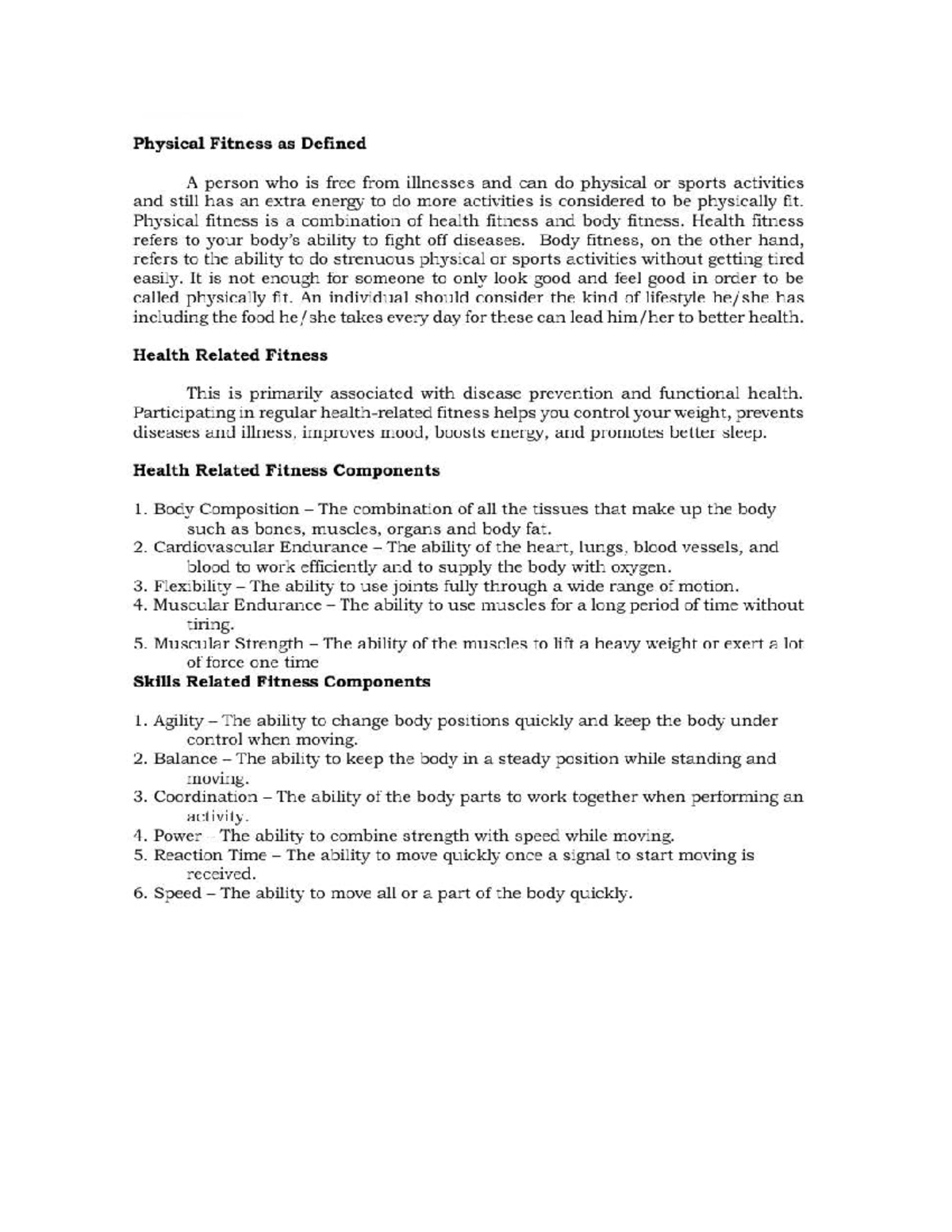 Physical Education 1st Quarter: Understanding Physical Fitness Concepts ...