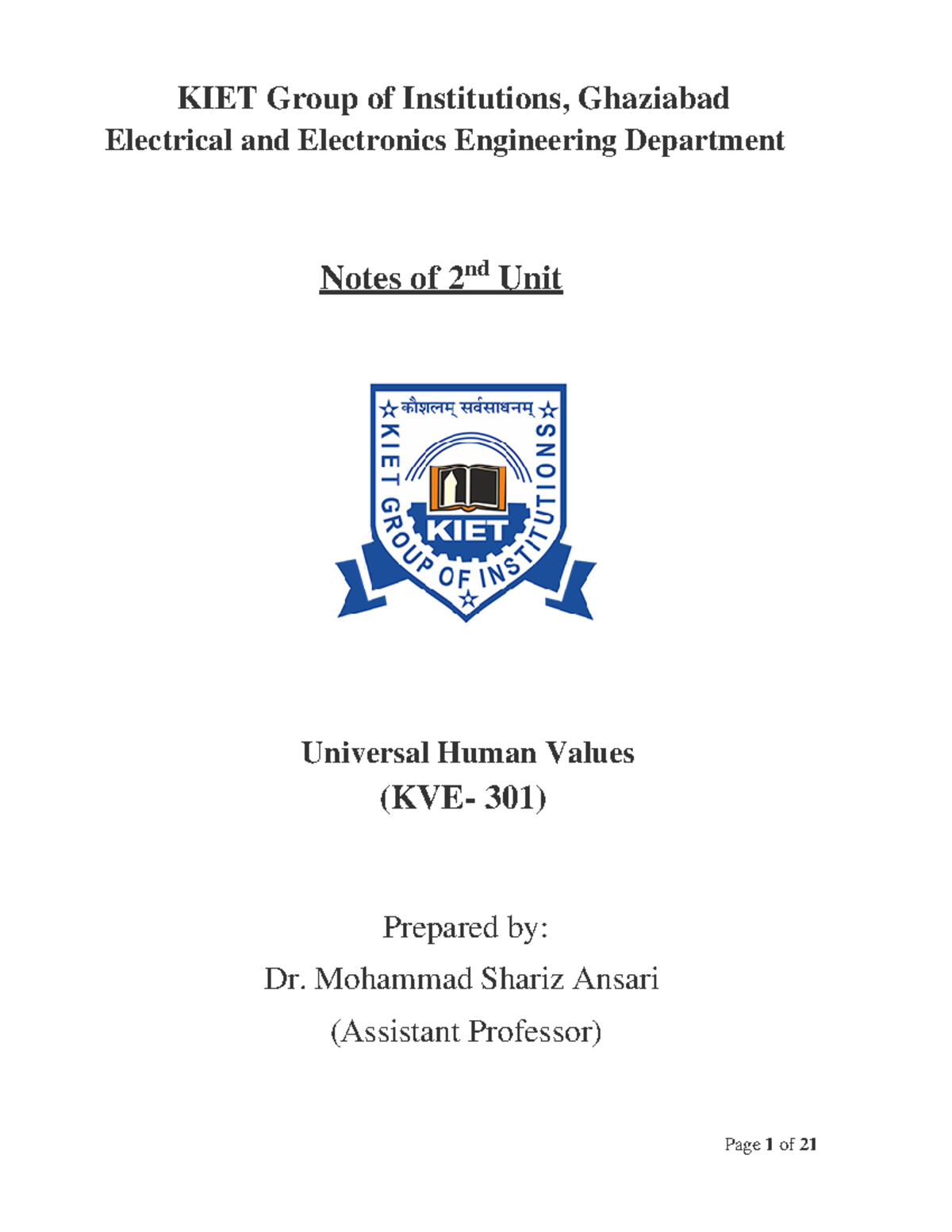 UHV (KVE-301) Unit-2 Notes: Understanding Human Self and Body - Studocu