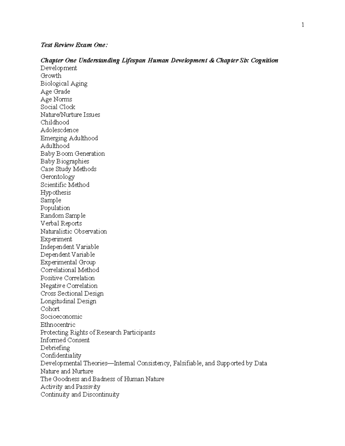 Psychology 2314: Lifespan Test Review for Exam One - Studocu