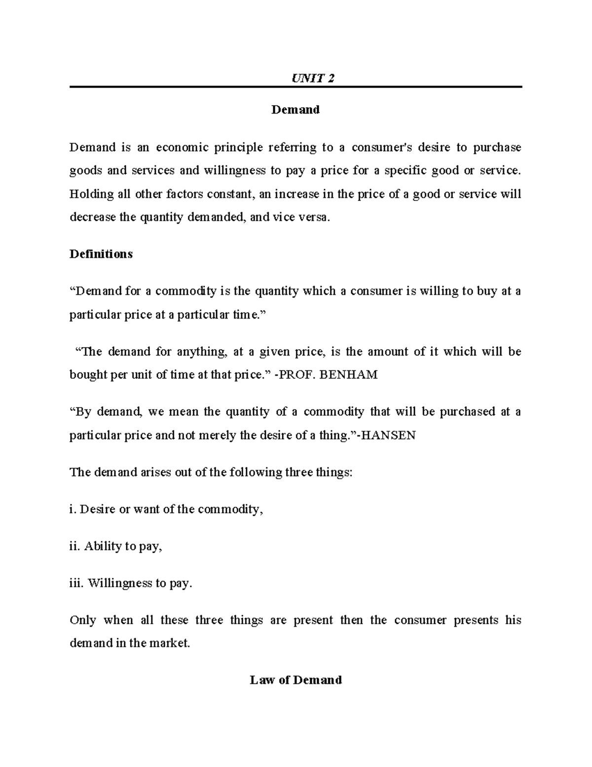UNIT 2 - Demand and Supply: Key Concepts and Elasticity Notes - Studocu