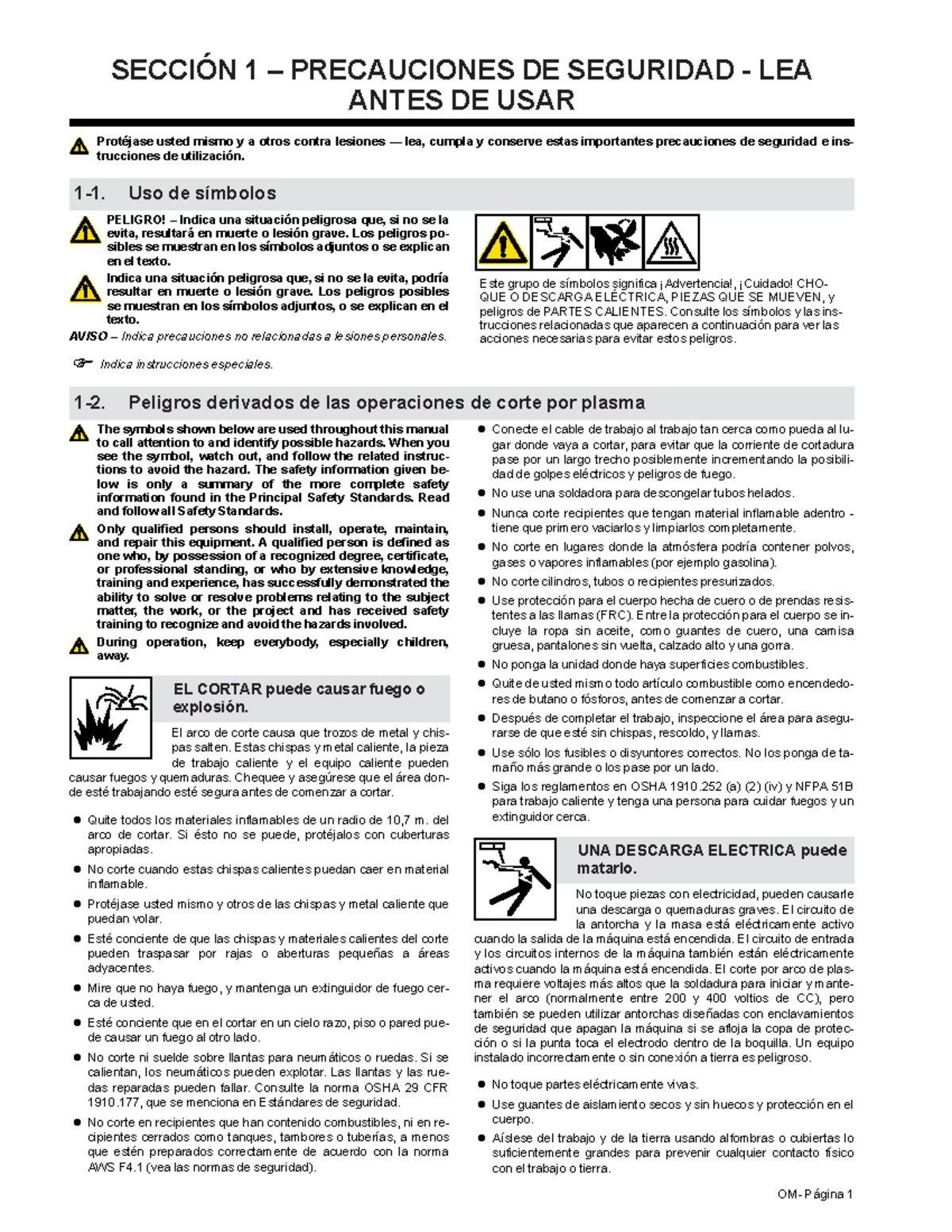 Seguridad y Precauciones en el Uso de Plasma CNC - MESA DE CORTE - Document Preview