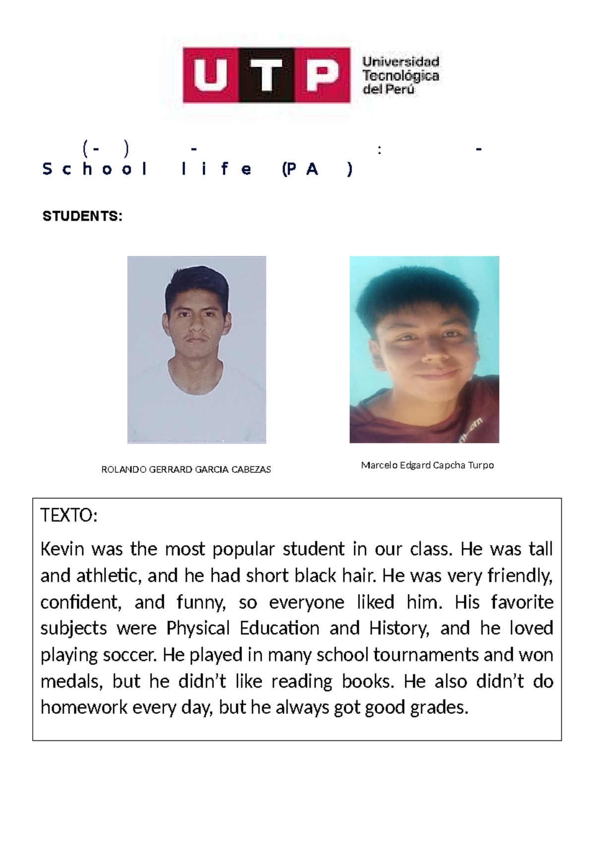 S0 4 Week 04 School Life (PA2): Student Profile Assignment - Studocu