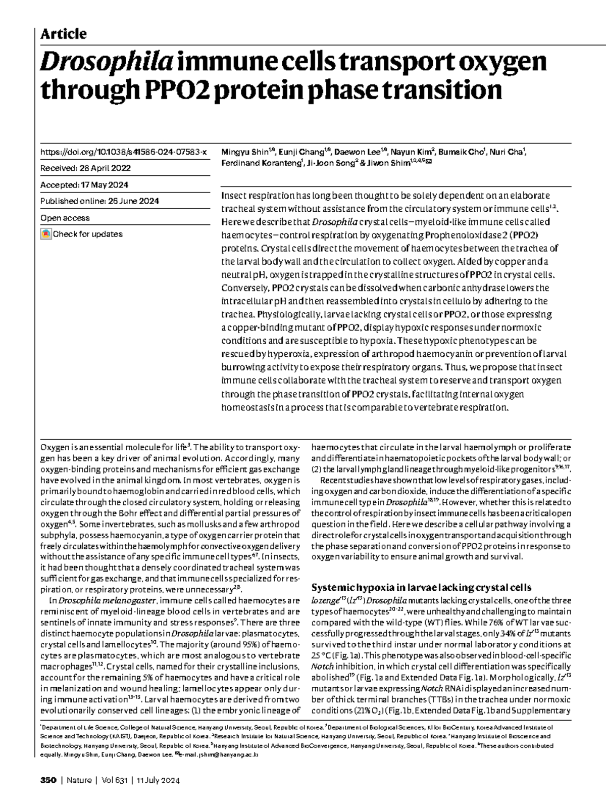 Drosophila PPO2 Protein: Immune Cells and Oxygen Transport Mechanisms ...