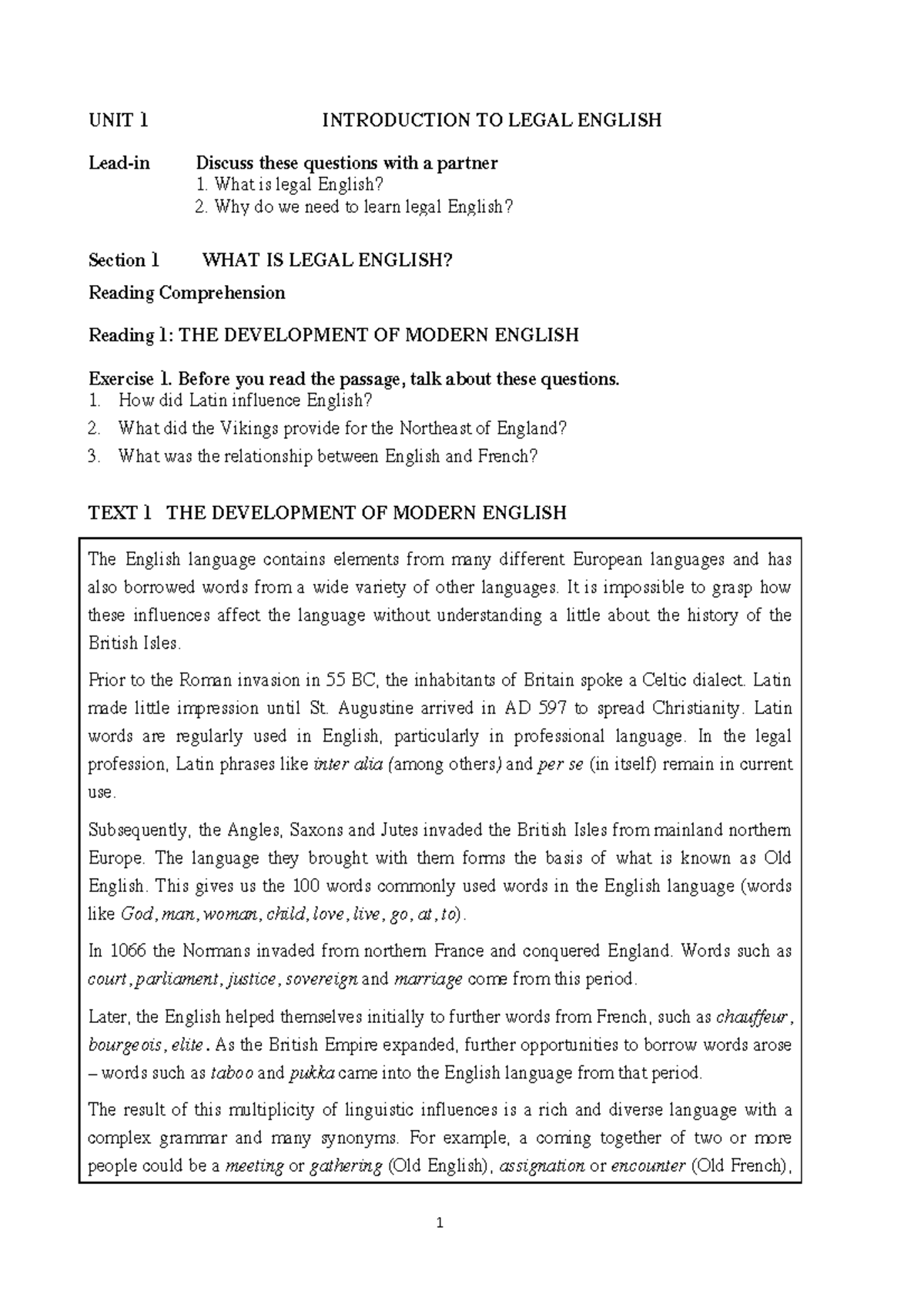 U1: Understanding Legal English - An Introductory Guide - Studocu