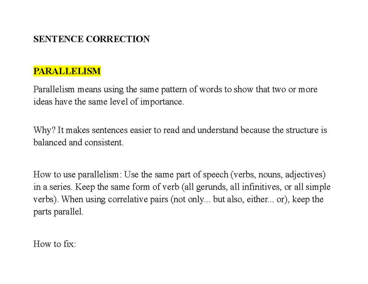 SENTENCE CORRECTION: PARALLELISM & AGREEMENT (Qualitative Skills) - Studocu