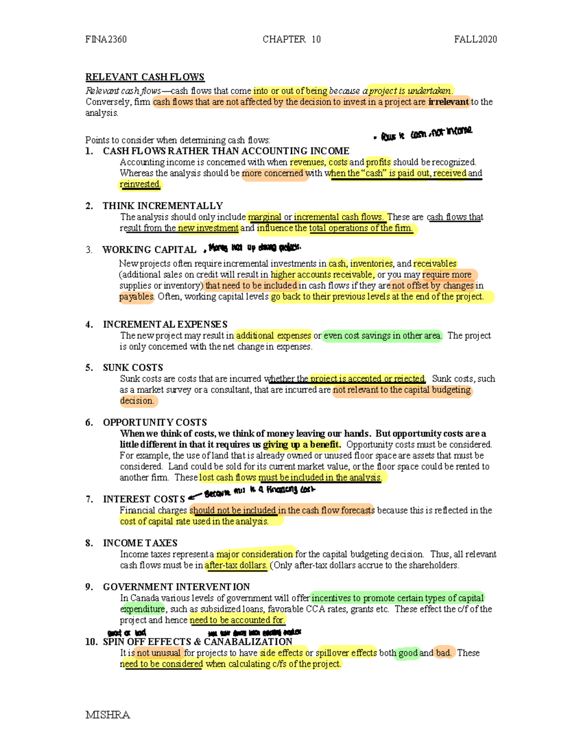 Chapter 10 - Cash Flows & NPV Analysis (FINA2360) - Studocu