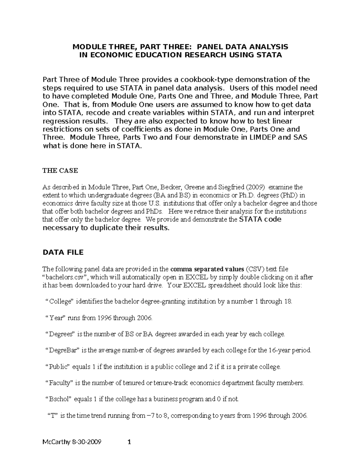1564 - Panel Data Analysis in Economic Education Research Using STATA ...