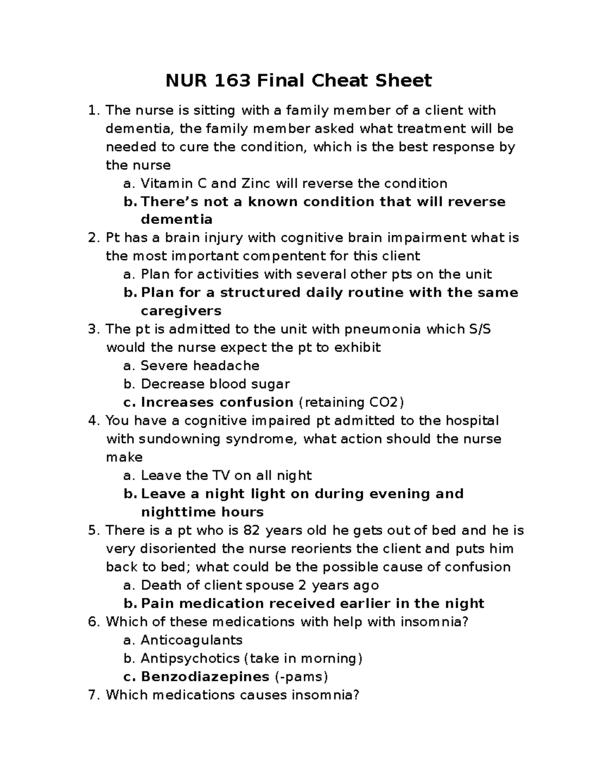 NUR 163 Final Exam Study Guide: Key Concepts and Nursing Interventions ...