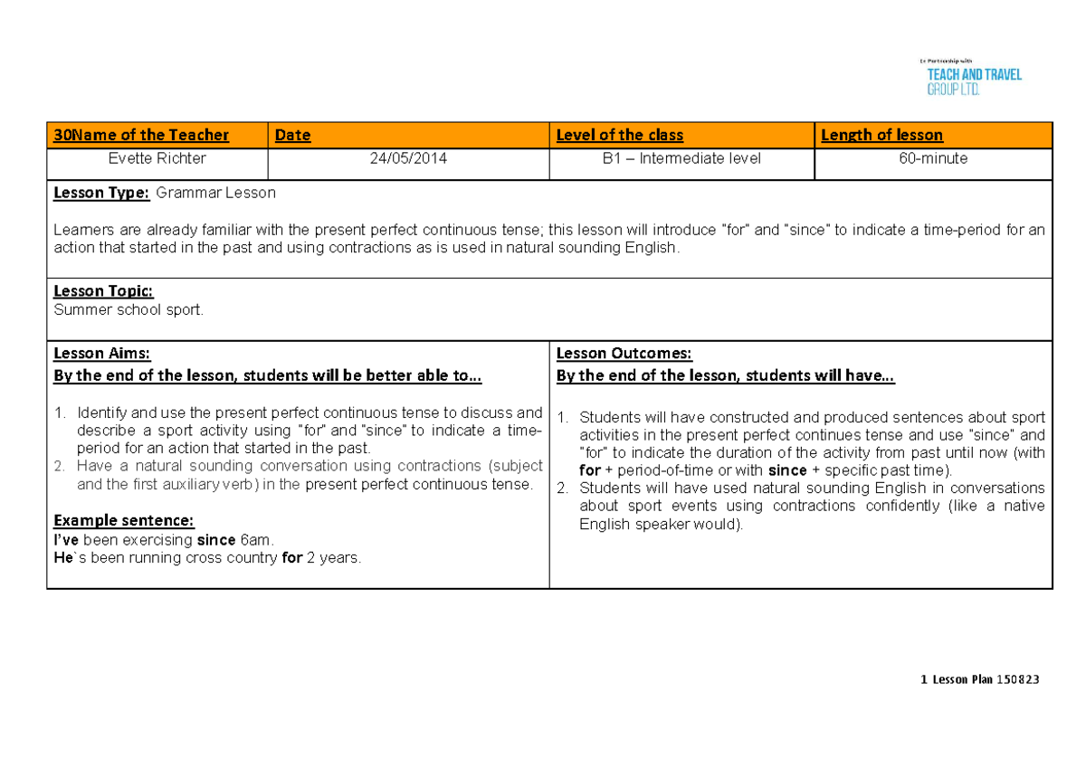 Assignment 2: Grammar Lesson Plan for B1 Intermediate Level - Studocu