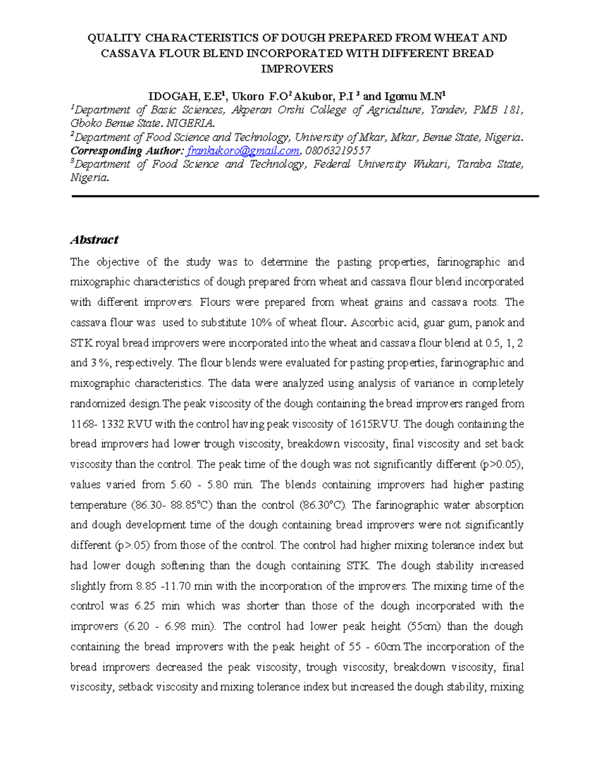 QUALITY CHARACTERISTICS OF WHEAT-CASSAVA DOUGH WITH BREAD IMPROVERS ...