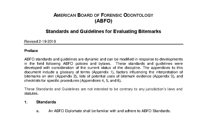 ABFO Standards & Guidelines for Evaluating Bitemarks (Feb 2018) - Studocu