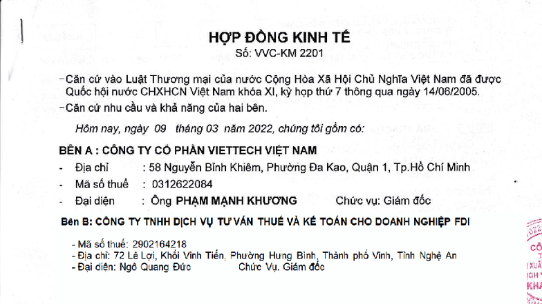 VVC-KM 2201: Hợp Đồng Cung Cấp Dịch Vụ và Điều Khoản Thỏa Thuận - Studocu
