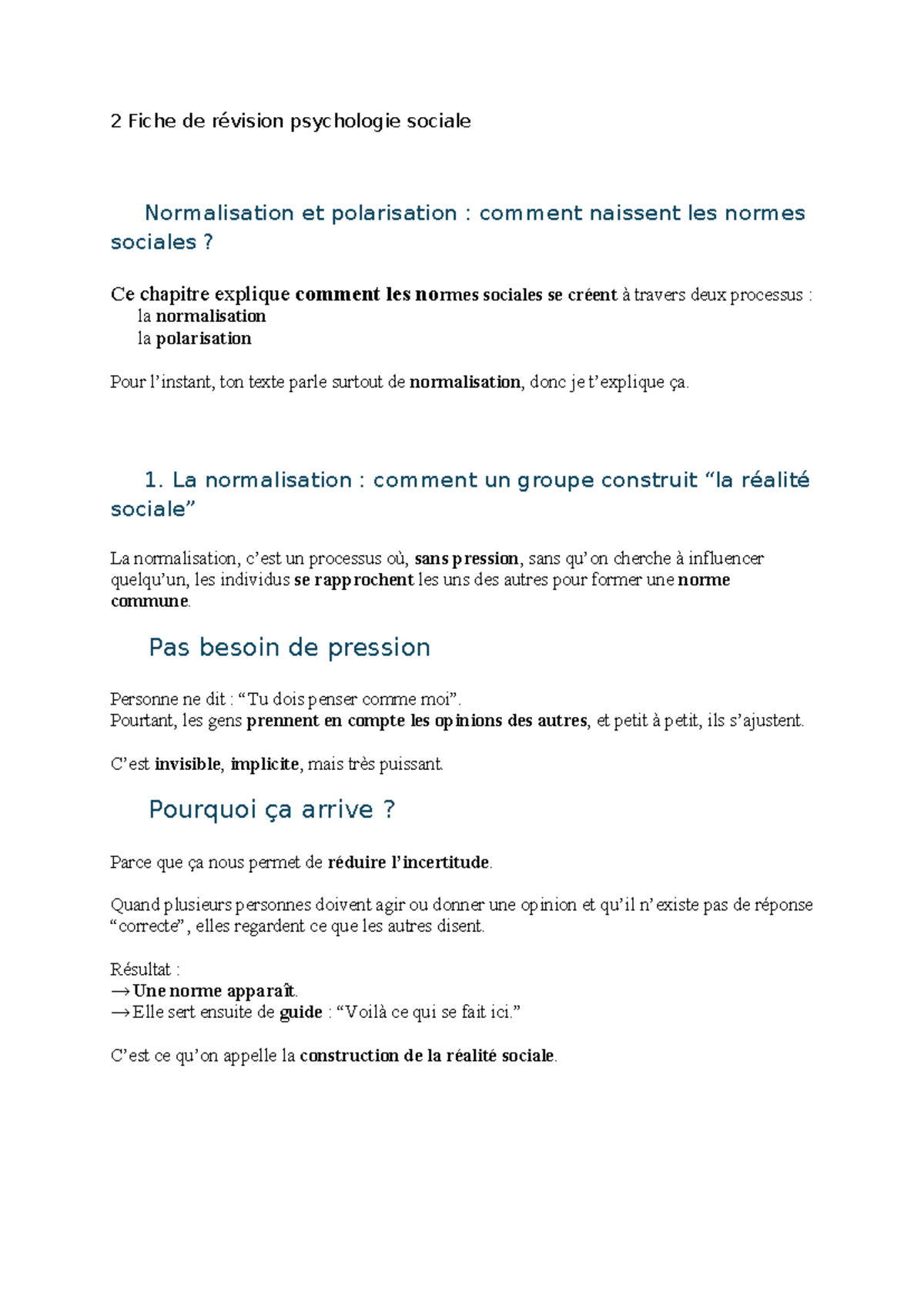 2 Fiche de révision PSY 101 : Normalisation et Polarisation en ...