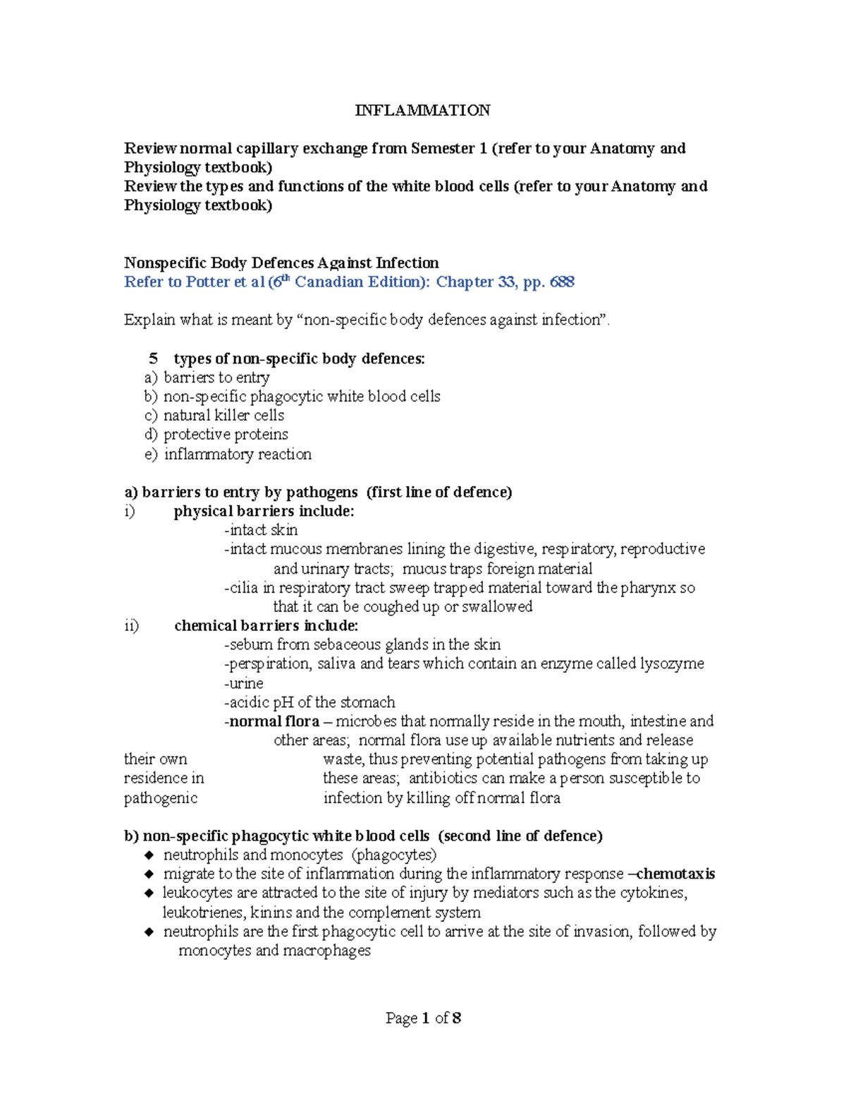 PATH 122 Final Exam Notes on Inflammation and Its Responses - Studocu