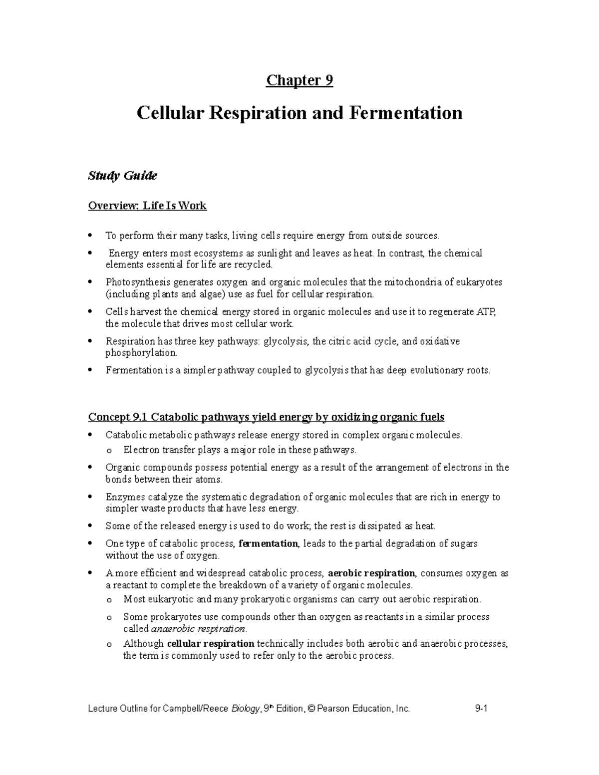 Ch9 Study Guide - Cellular Respiration & Fermentation Lecture Notes ...