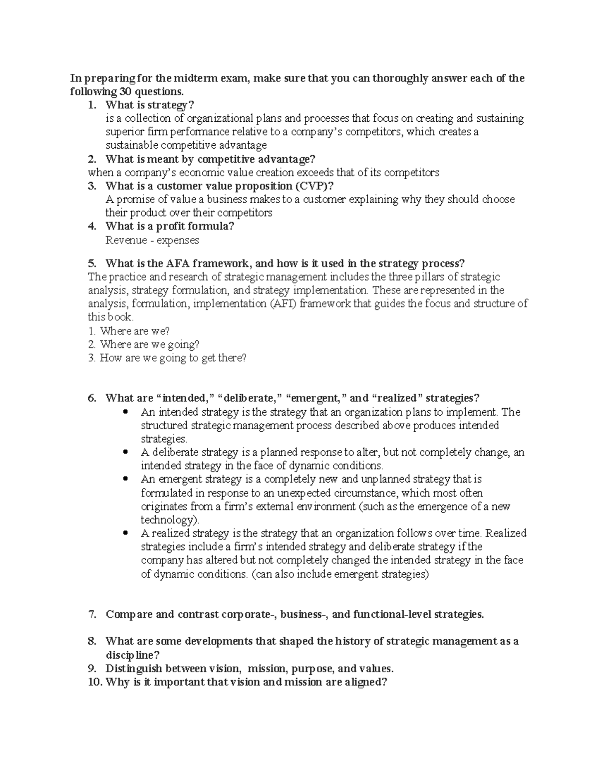 Midterm Exam Study Guide: Key Strategy Concepts and Questions - Studocu