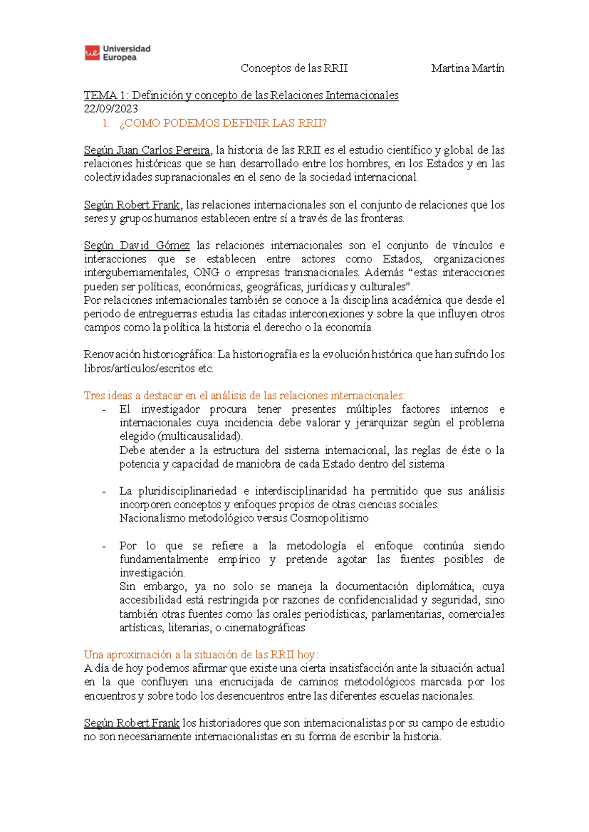 TEMA 1: Definiciones y Conceptos Fundamentales de las RRII - Studocu
