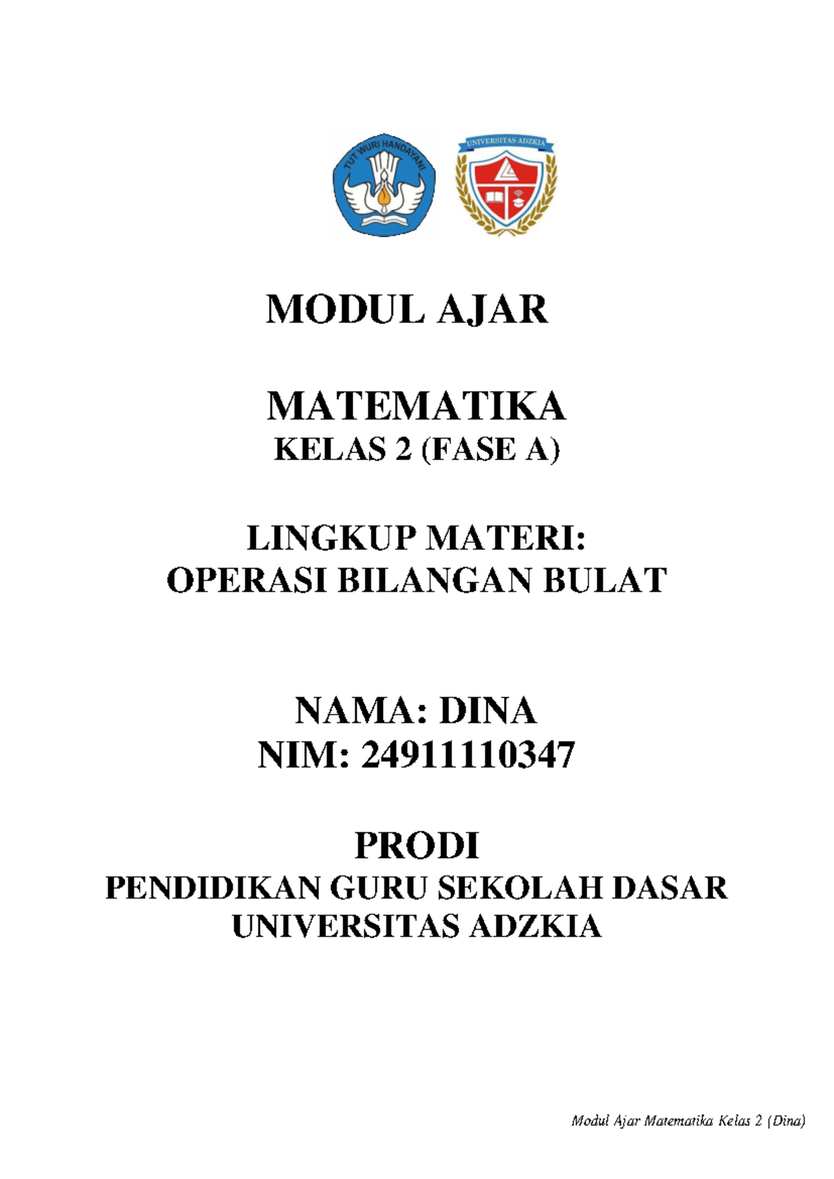 Modul Ajar Matematika Kelas 2 (FASE A) - Operasi Bilangan Bulat - Studocu