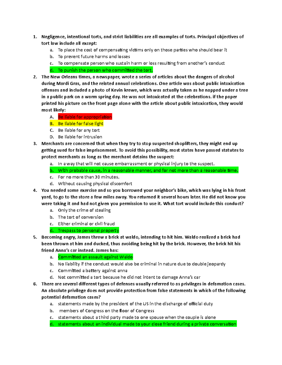 Business Law Exam 2: Key Notes and Practice Questions Review - Studocu